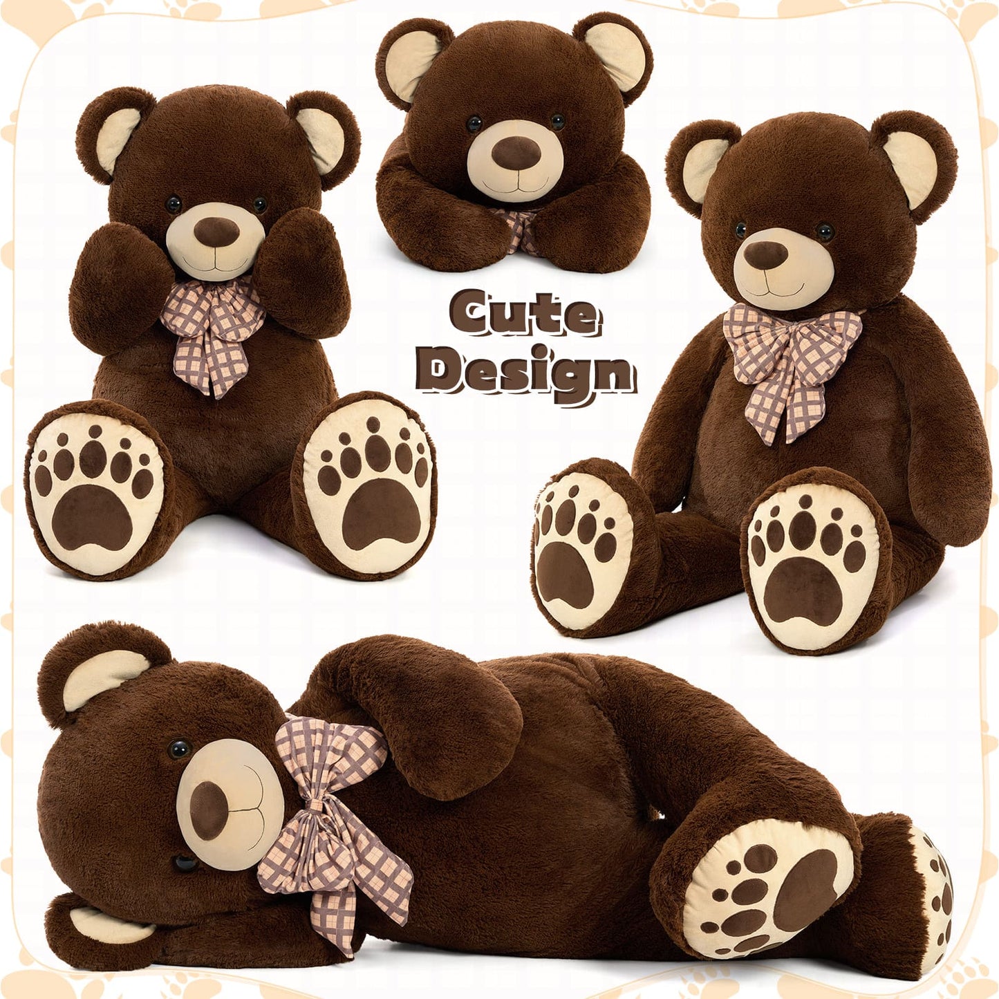 Giant 5 Feet Teddy Bear Stuffed Animals - Premium Quality Teddy Bears - Gender-neutral Teddy Bear for Baby Shower - Dark Brown Oversized Teddy Bear