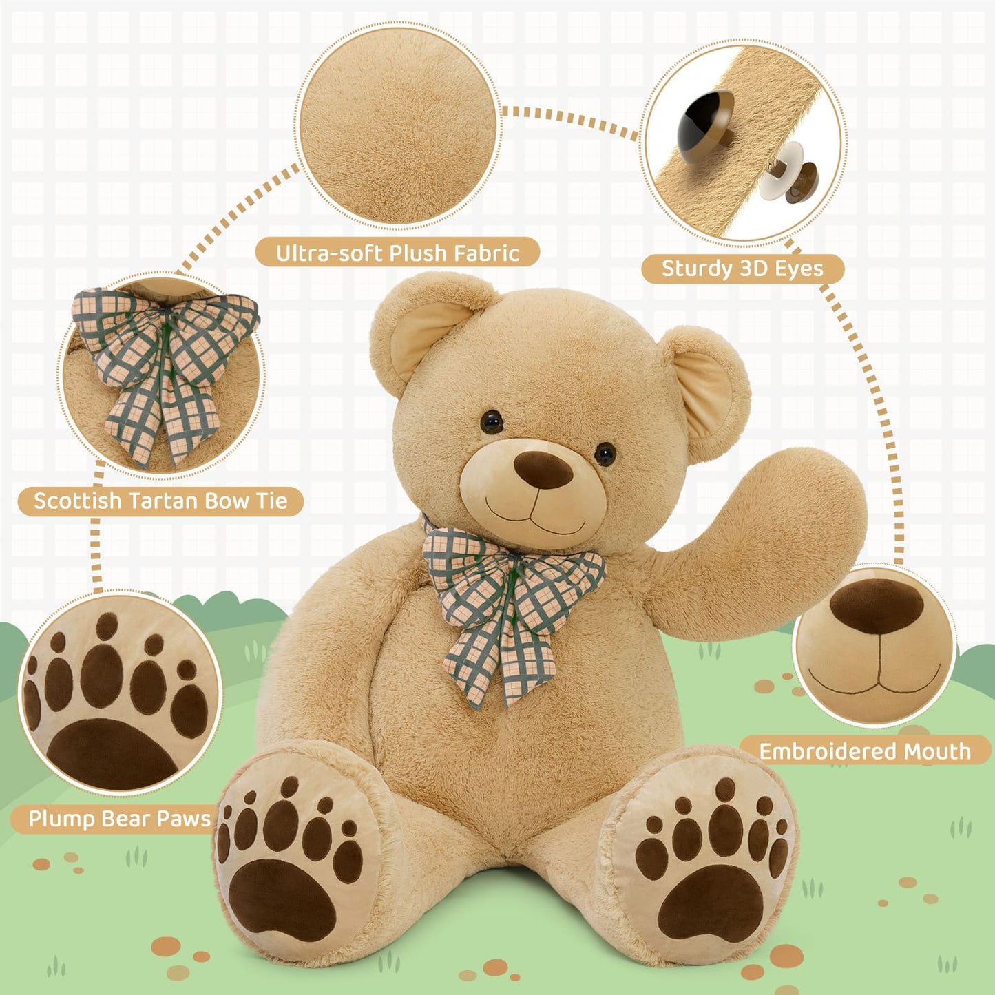 Giant 5 Feet Teddy Bear Stuffed Animals - Premium Quality Teddy Bears - Gender-neutral Teddy Bear for Baby Shower - Light Brown Oversized Teddy Bear