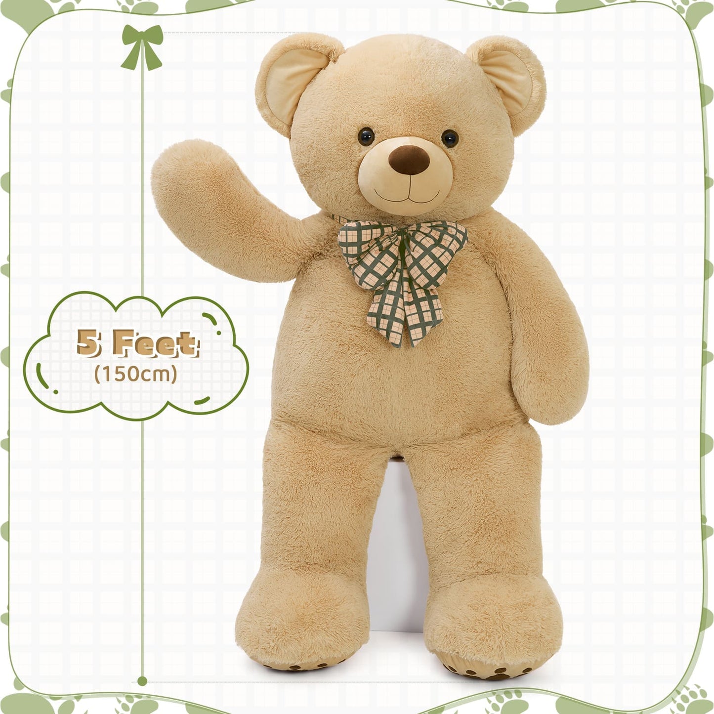 Giant Teddy Bear Stuffed Animals, Brown/Pink/Beige, 5 Feet