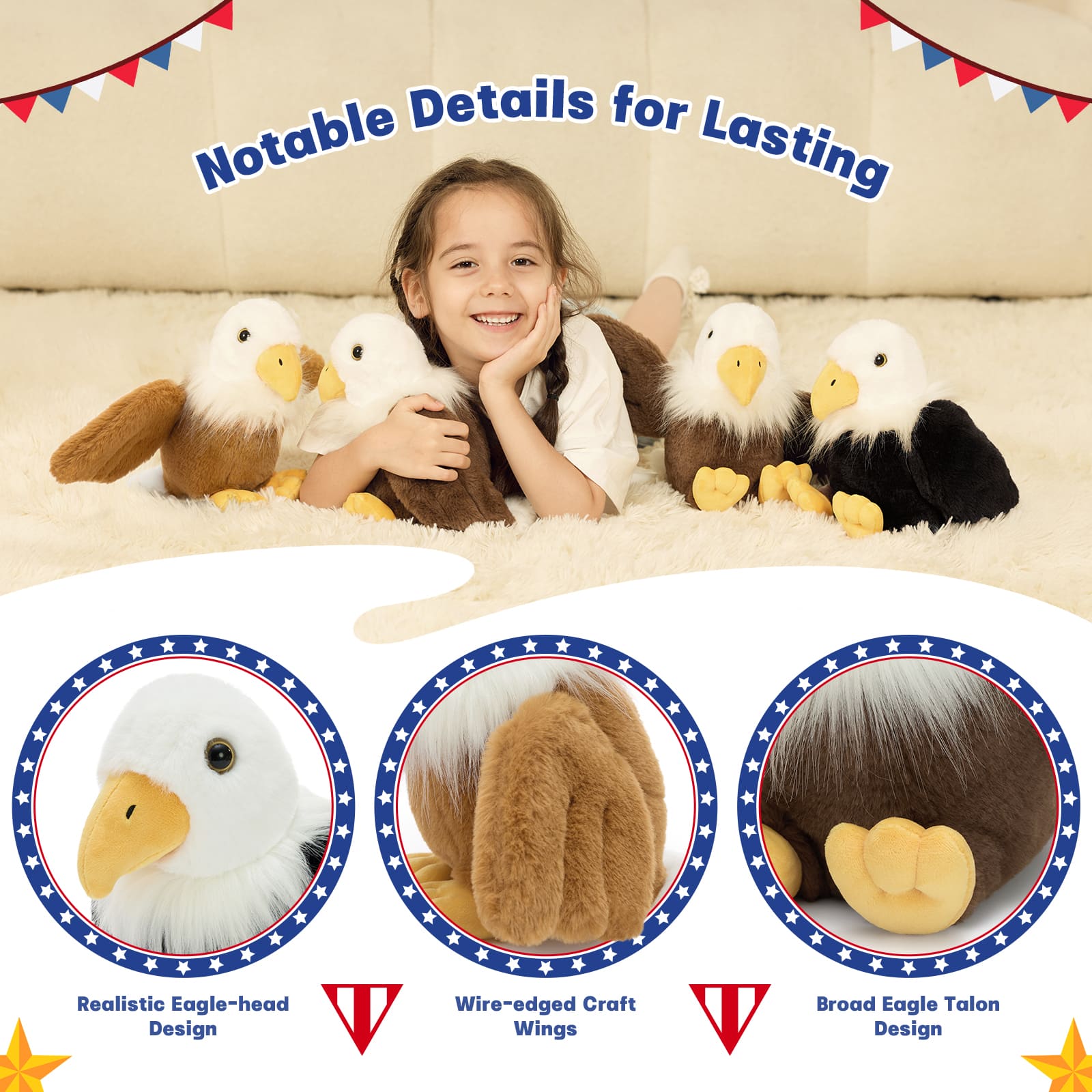 Mini Bald Eagle Stuffed Animals Bulk Pack, 7 Inches