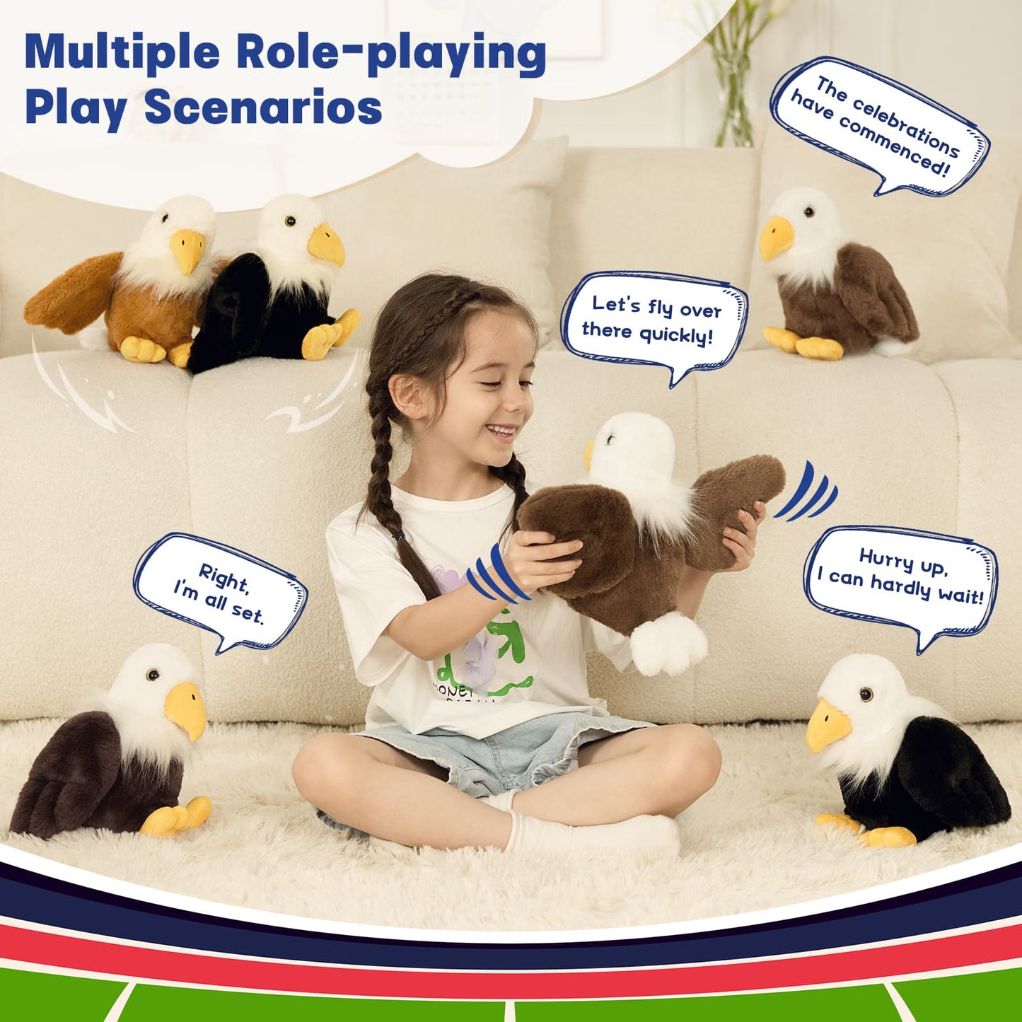Mini Bald Eagle Stuffed Animals Bulk Pack, 7 Inches