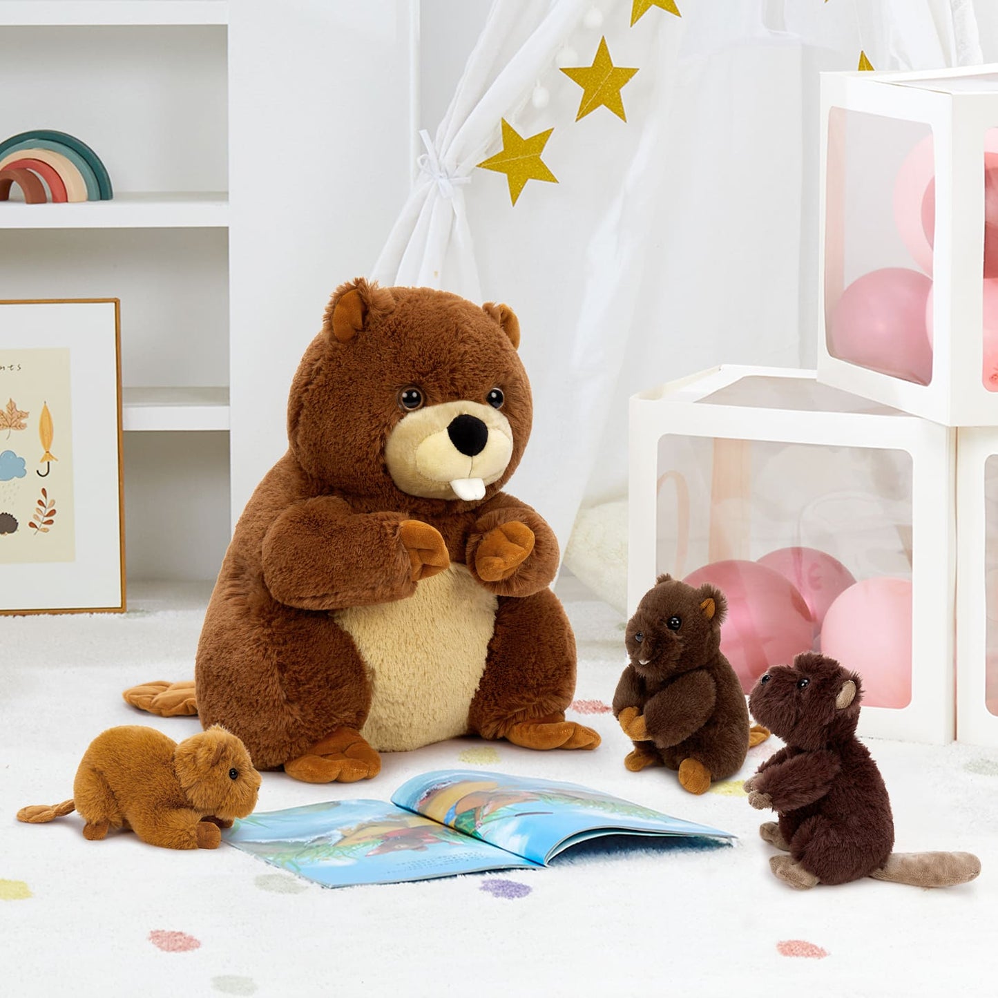 4 Pcs Beaver Stuffed Animals, Dark Brown, 14.96 Inches