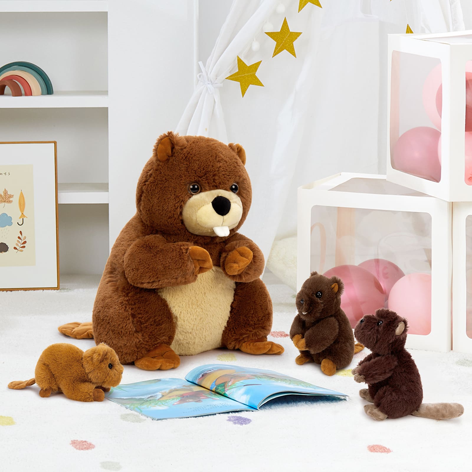 4 Pcs Beaver Stuffed Animals, Dark Brown, 14.96 Inches