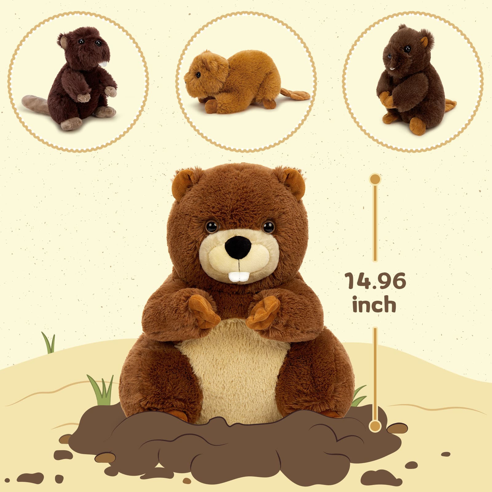 4 Pcs Beaver Stuffed Animals, Dark Brown, 14.96 Inches
