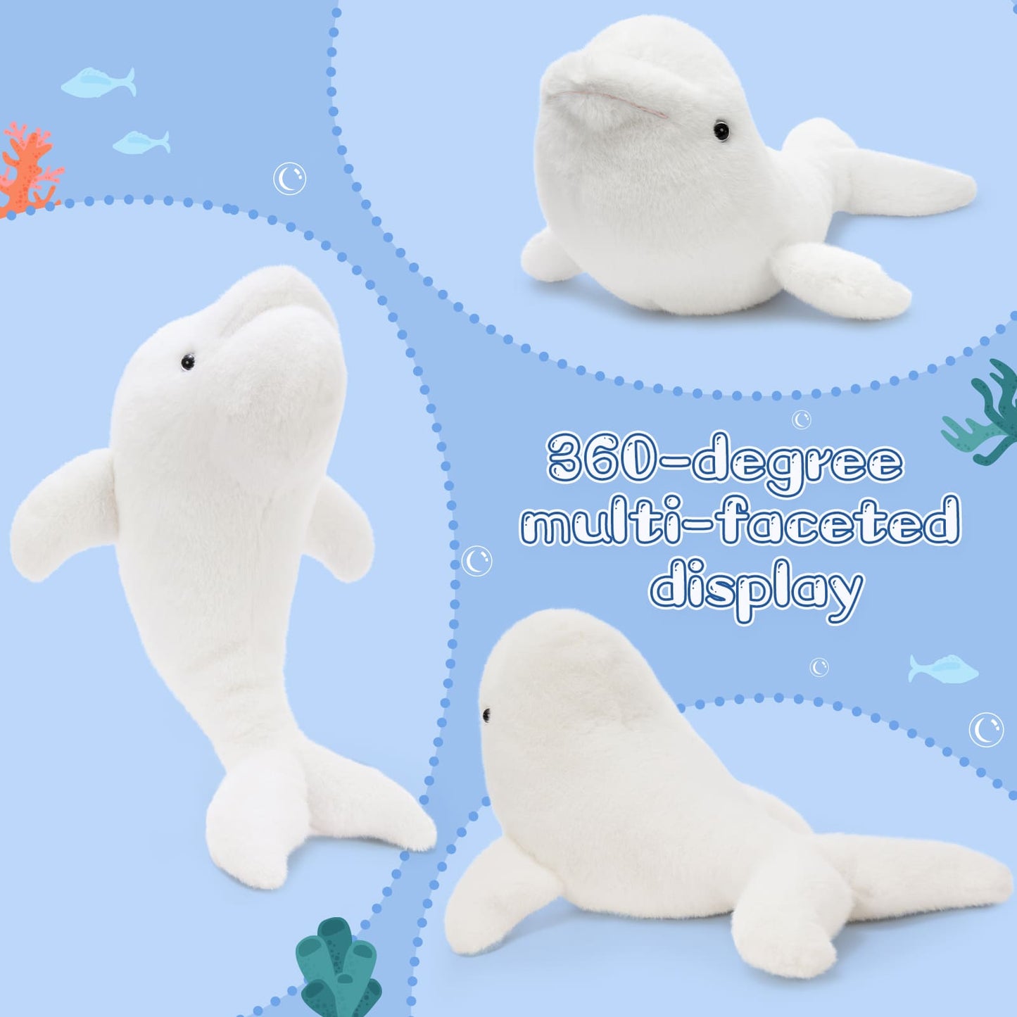 Giant Beluga Whale plush toy, soft and cuddly 27.5-inch marine animal stuffed toy, perfect gift for children and collectors.