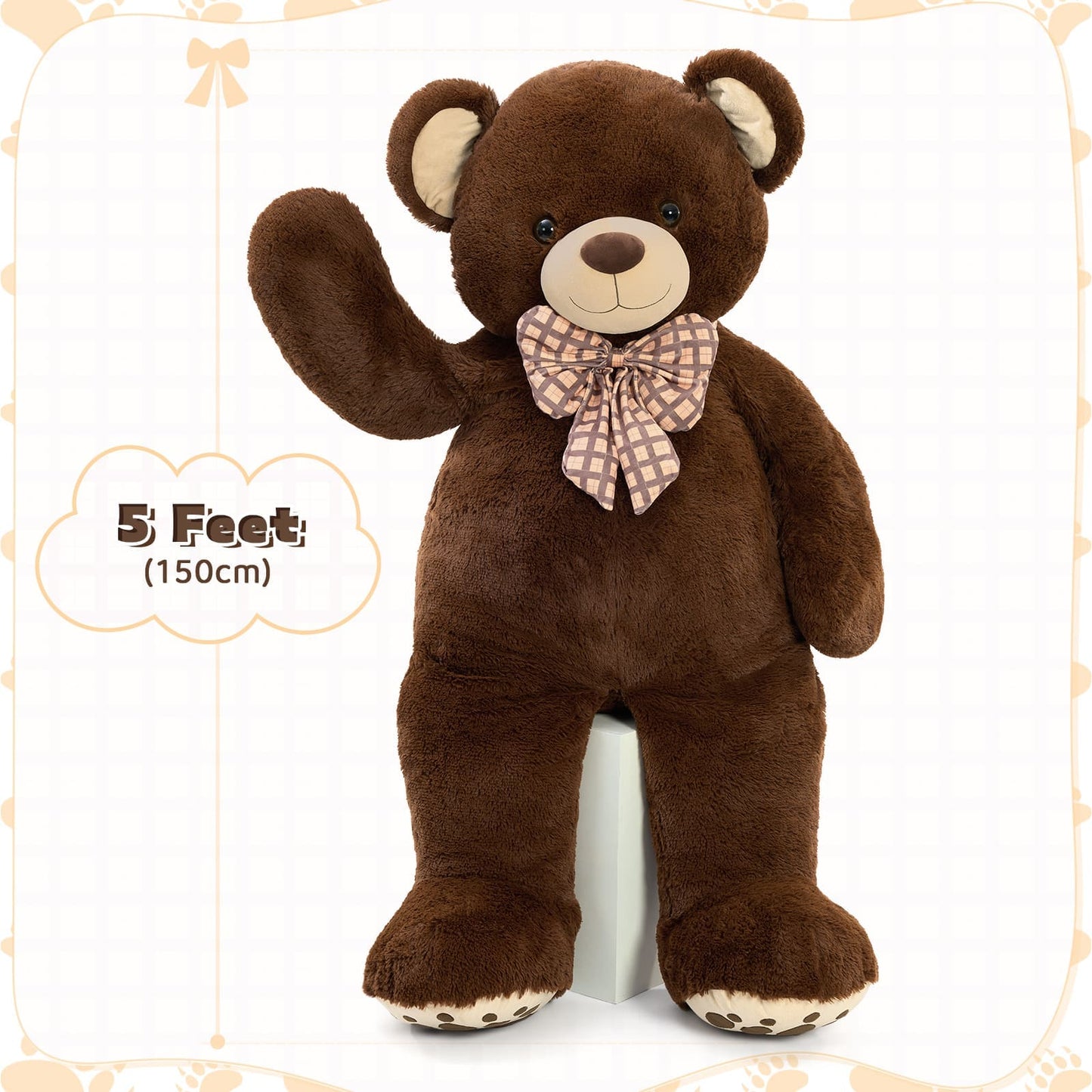 Giant 5 Feet Teddy Bear Stuffed Animals - Premium Quality Teddy Bears - Gender-neutral Teddy Bear for Baby Shower - Dark Brown Oversized Teddy Bear
