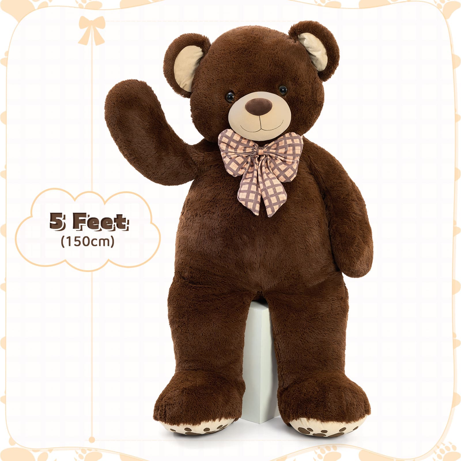 Giant Teddy Bear Stuffed Animals, Brown/Pink/Beige, 5 Feet