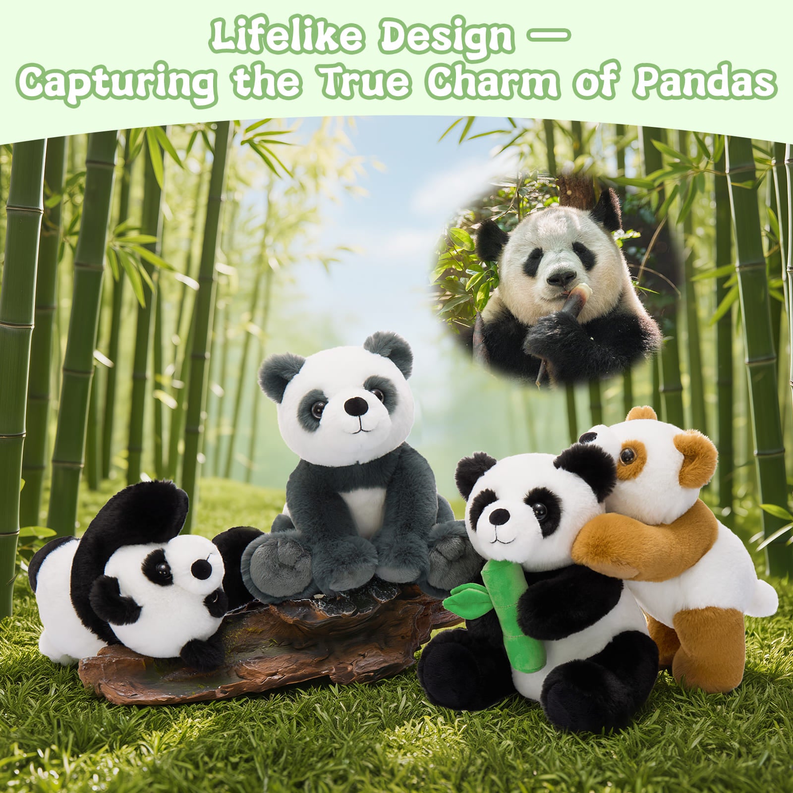 4 PCS Panda Plush Toy Set Stuffed Animal Bundle, 11.8 Inches