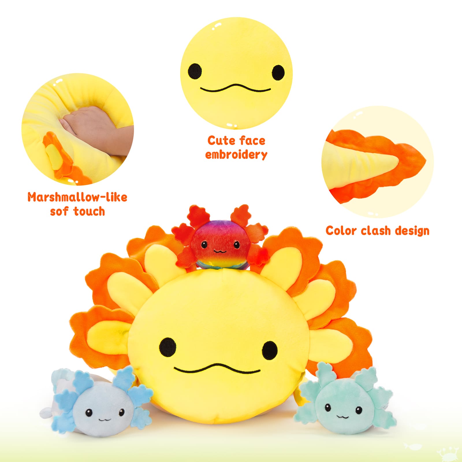 Peluche Axolotl avec 3 bébés, 23,5 pouces