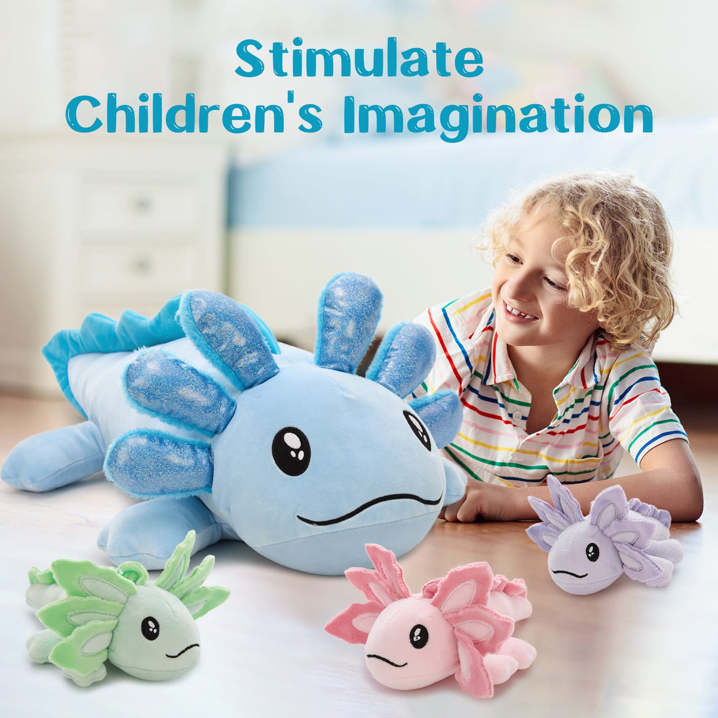 Axolotl Stuffed Animals with Babies Inside The Belly, Blue, 31.5 Inches - MorisMos Stuffed Animals