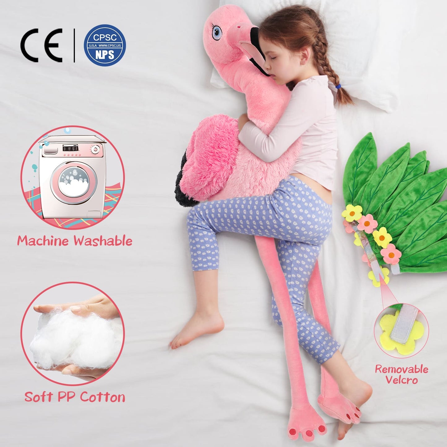 Realistic Pink Flamingo Stuffed Animals - Giant 43 Inches Flamingo Plush Toys with Grass Skirt - Valentine's Day Gift for Girlfriend/Boyfriend - Fluffly Cuddly Plushy Fluffy Toy - Cute Flamingo Cartoon Plush Pillows for Kids - Christmas/Birthday Gift for Children - Free Shipping