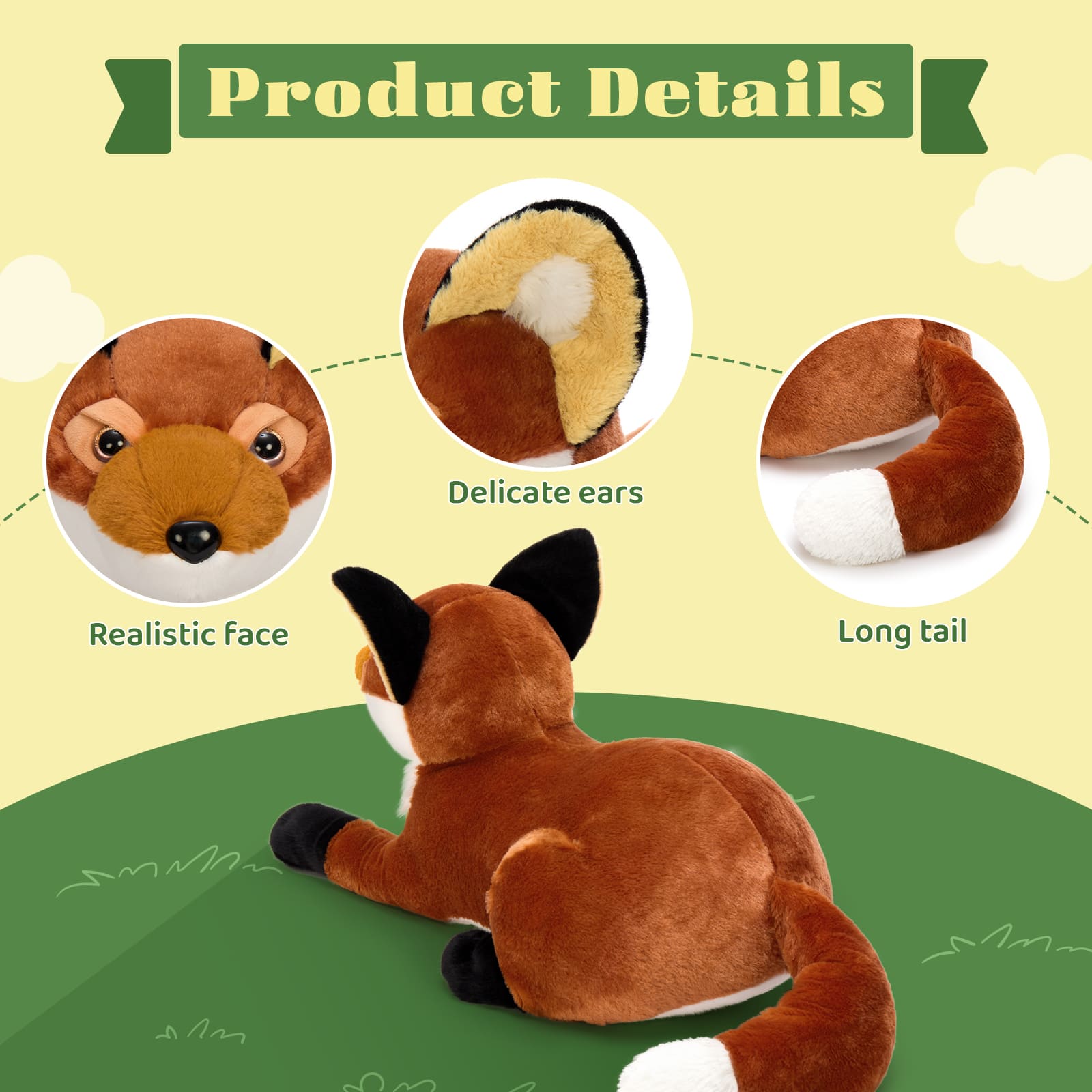 Big Fox Plush Toys Jungle Stuffed Animals, Brown,30 Inches