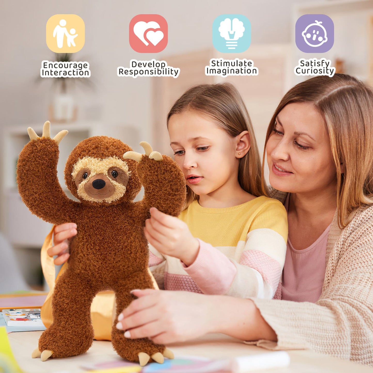 Lifelike Sloth Stuffed Animals - Dark Brown Slothe Plush Dolls - 18 Inches Sloth Plush Toys - Zootopia Flashlight Plush - Teddy Bear Sloth Stuffies - Kawaii Sloth Toy Plush - Squishy Soft Hugging Sloth Body Pillow - Gifts for Girls Boys Birthday Christmas Party