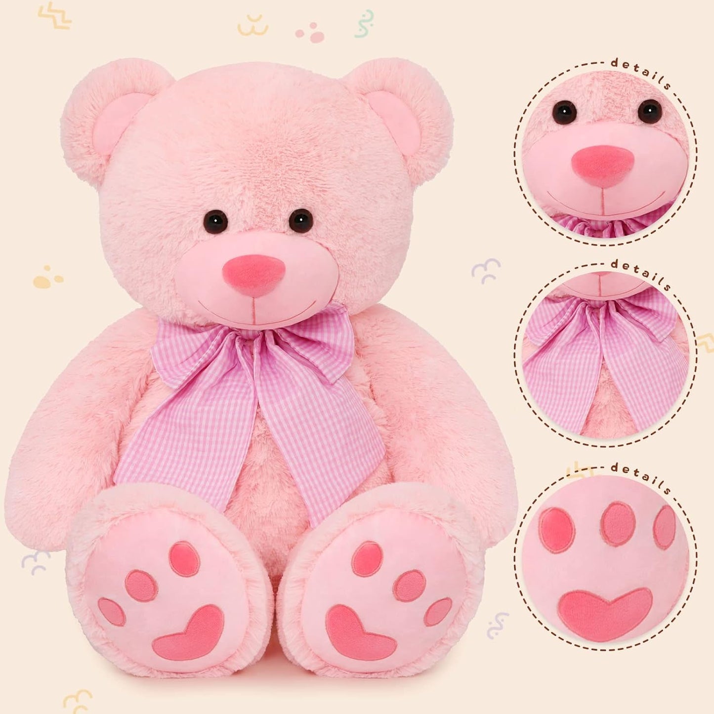 MorisMos Stuffed Animals - Big Pink Teddy Bear Plush Toys -Giant Teddy Bear Plush Dolls - Valentine's Day Teddy Bears&Gifts for Boyfriend/Girlfriend - ' We Can Bearly Wait' Teddy Bear Theme Baby Shower Decor Ideas - Gender Reveal Party Teddy Bear Decorations -Birthday/Christmas/Graduation Gift for friends - Romantic Anniversary Gift for Wife/Husband