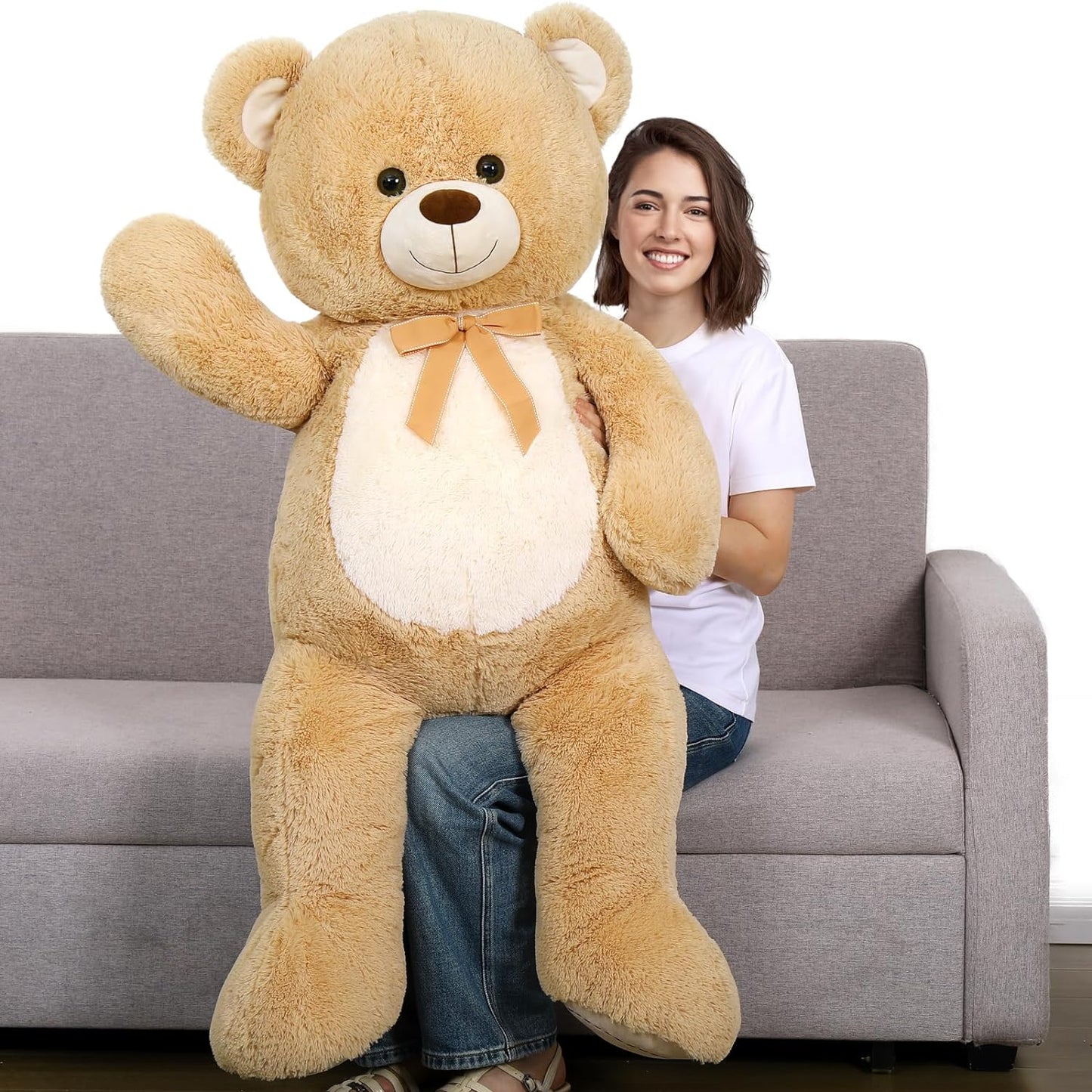 MorisMos Stuffed Animals - Giant Light Brown Teddy Bear Plush Toys - 4 Feet Teddy Bear Plush Dolls - Valentine's Day Teddy Bears&Gifts for Boyfriend/Girlfriend - ' We Can Bearly Wait' Teddy Bear Theme Baby Shower Decor Ideas - Gender Reveal Party Teddy Bear Decorations -Birthday/Christmas/Graduation Gift for friends - Romantic Anniversary Gift for Wife/Husband