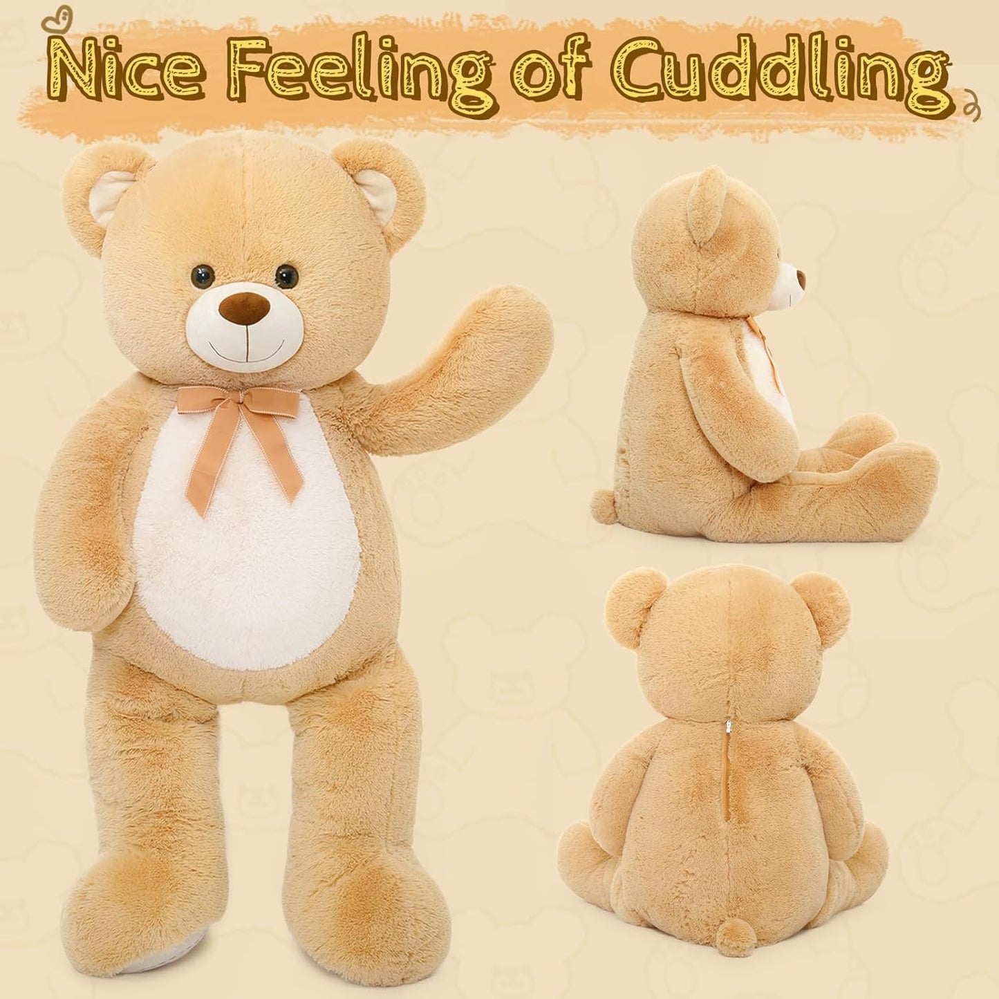 MorisMos Stuffed Animals - Giant Light Brown Teddy Bear Plush Toys - 4 Feet Teddy Bear Plush Dolls - Valentine's Day Teddy Bears&Gifts for Boyfriend/Girlfriend - ' We Can Bearly Wait' Teddy Bear Theme Baby Shower Decor Ideas - Birthday/Christmas/Graduation Gift for friends - Romantic Anniversary Gift for Wife/Husband