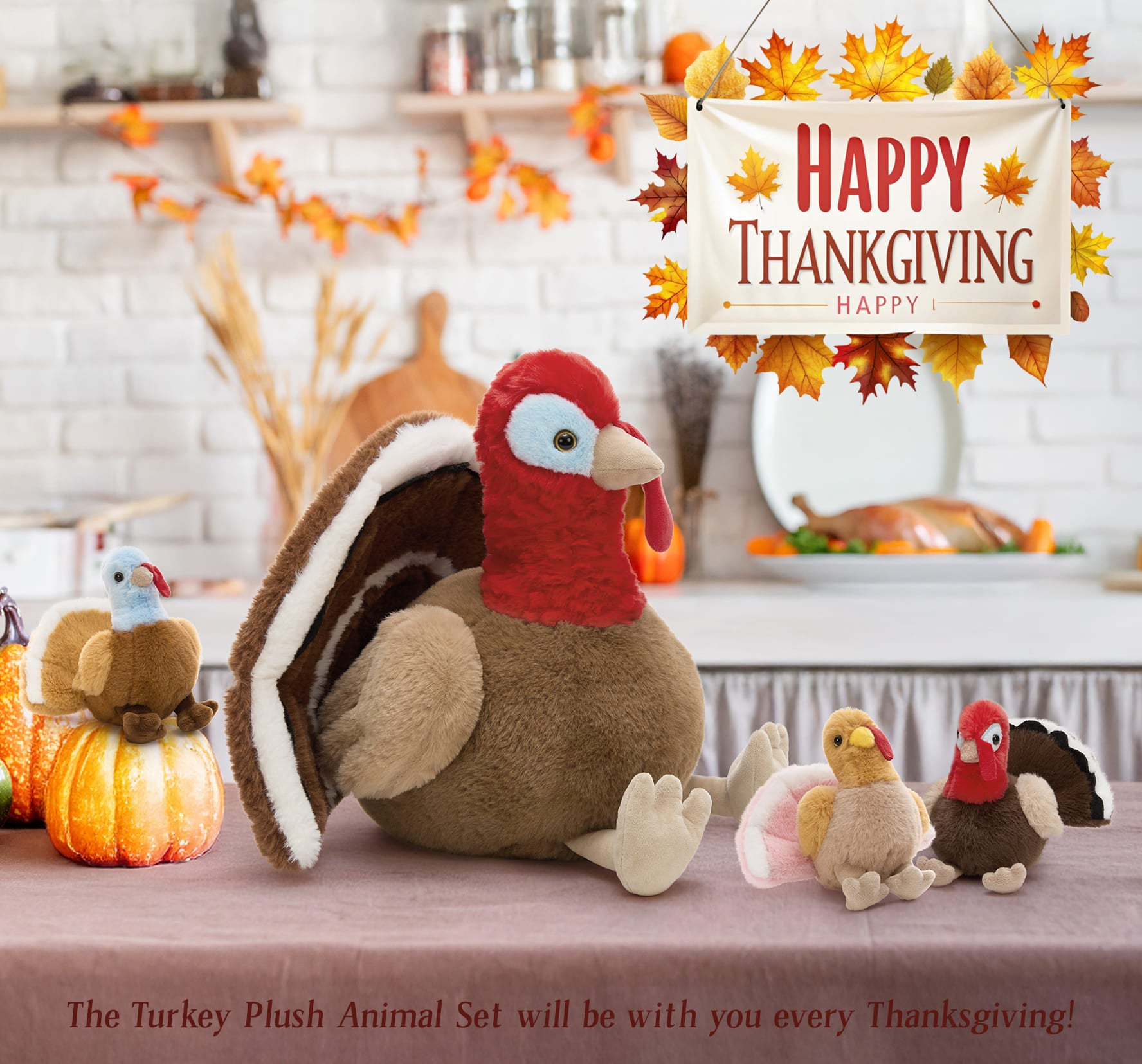 Turkey Plush Toys with Babies Inside the Belly, 14 Inches