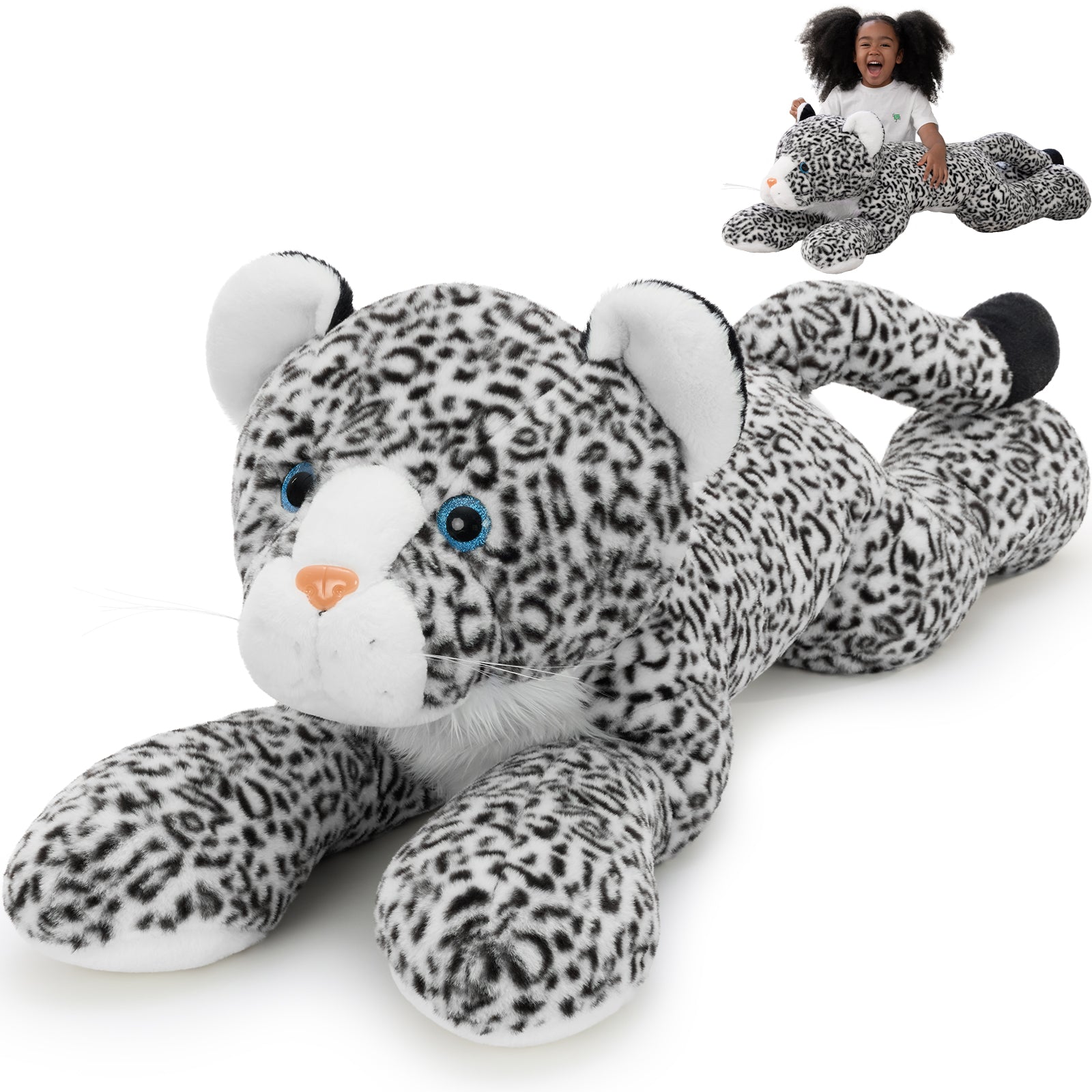 MorisMos 4ft Giant Snow Leopard Stuffed Animal Plush Pillow