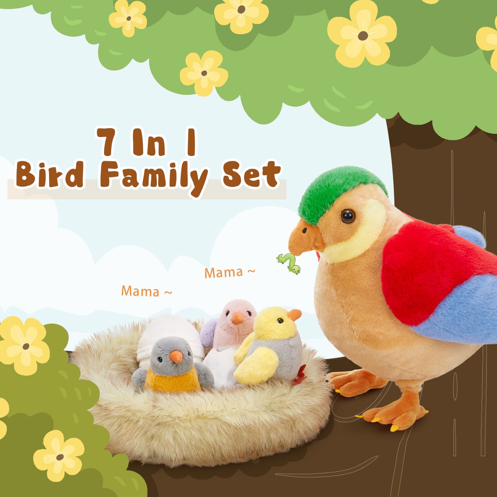 Colorful Bird Stuffed Animals Bird Plush Toy Set, 12 Inches
