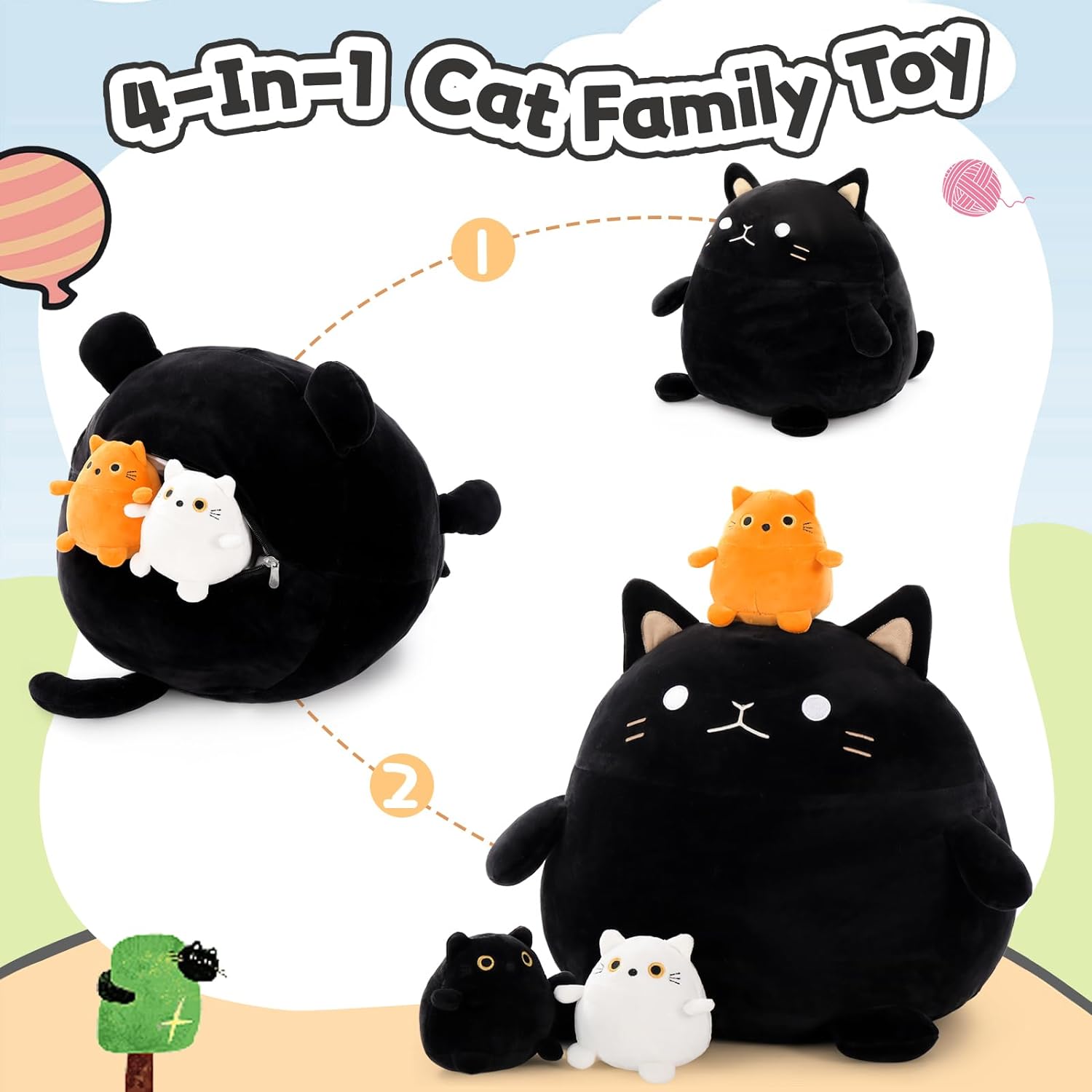 Black Chubby Cat Plush Toys, 15.75 Inches