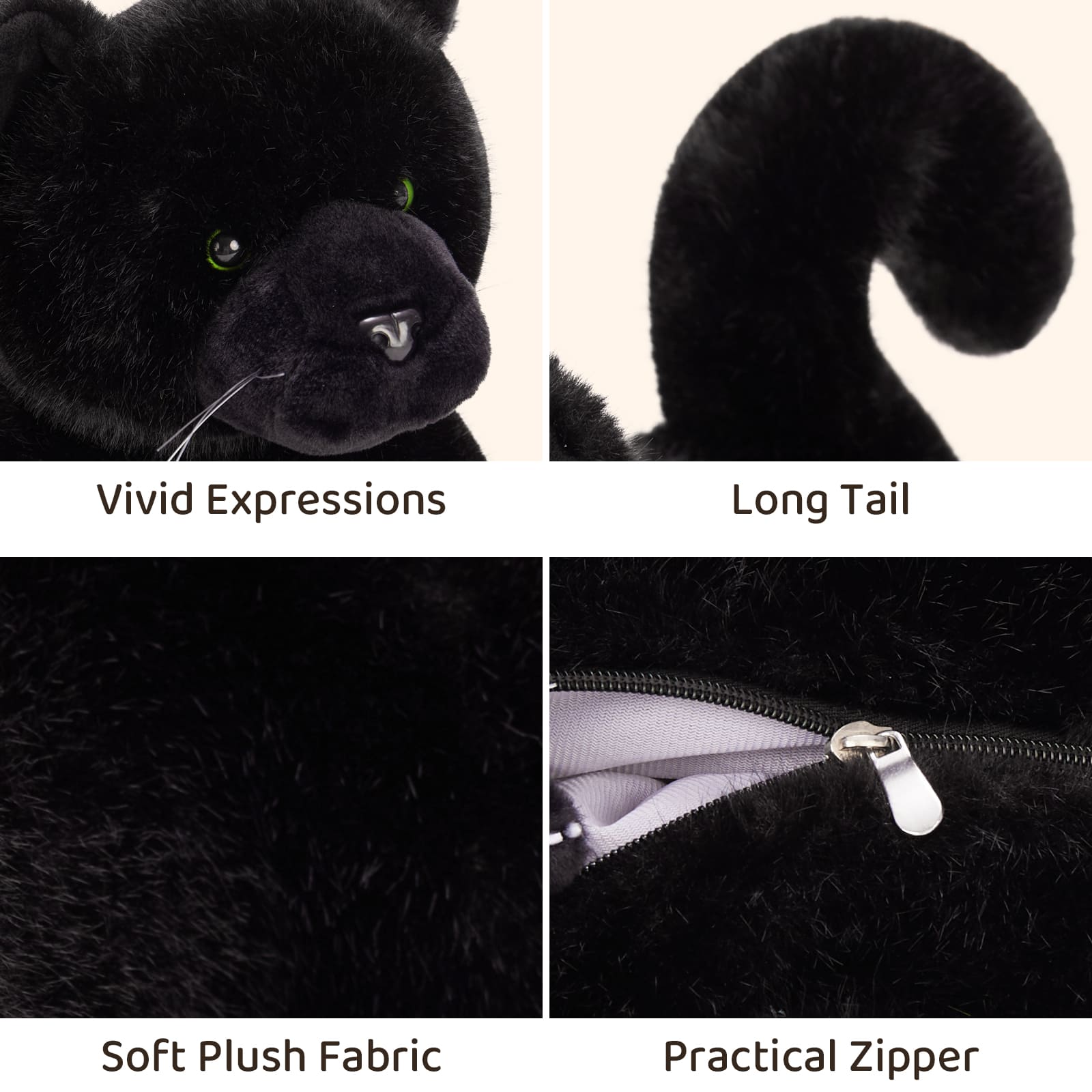 Black Panther Stuffed Animals with Three Panther Babies, 17.7 Inches