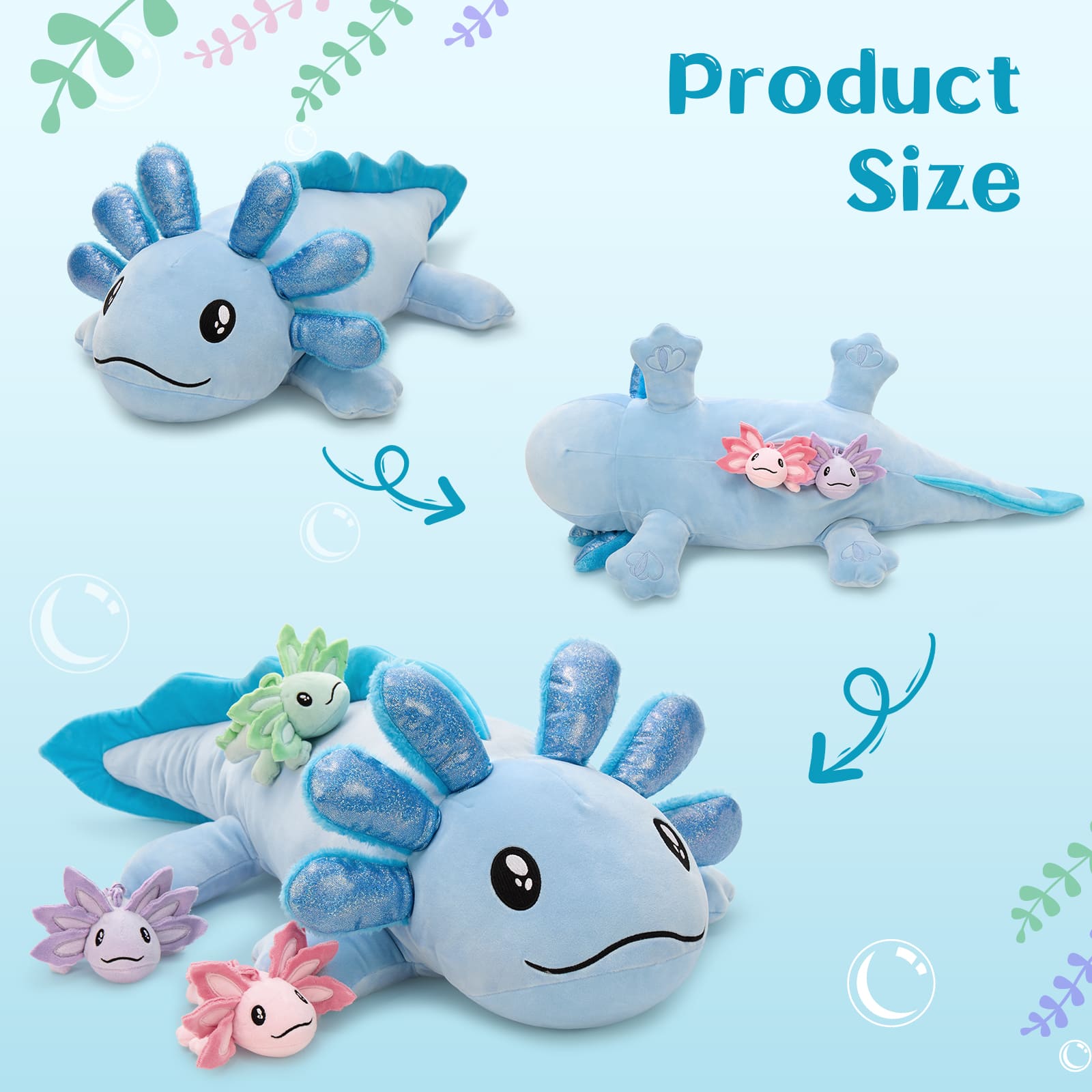 Axolotl Stuffed Animals with Babies Inside The Belly, 31.5 Inches