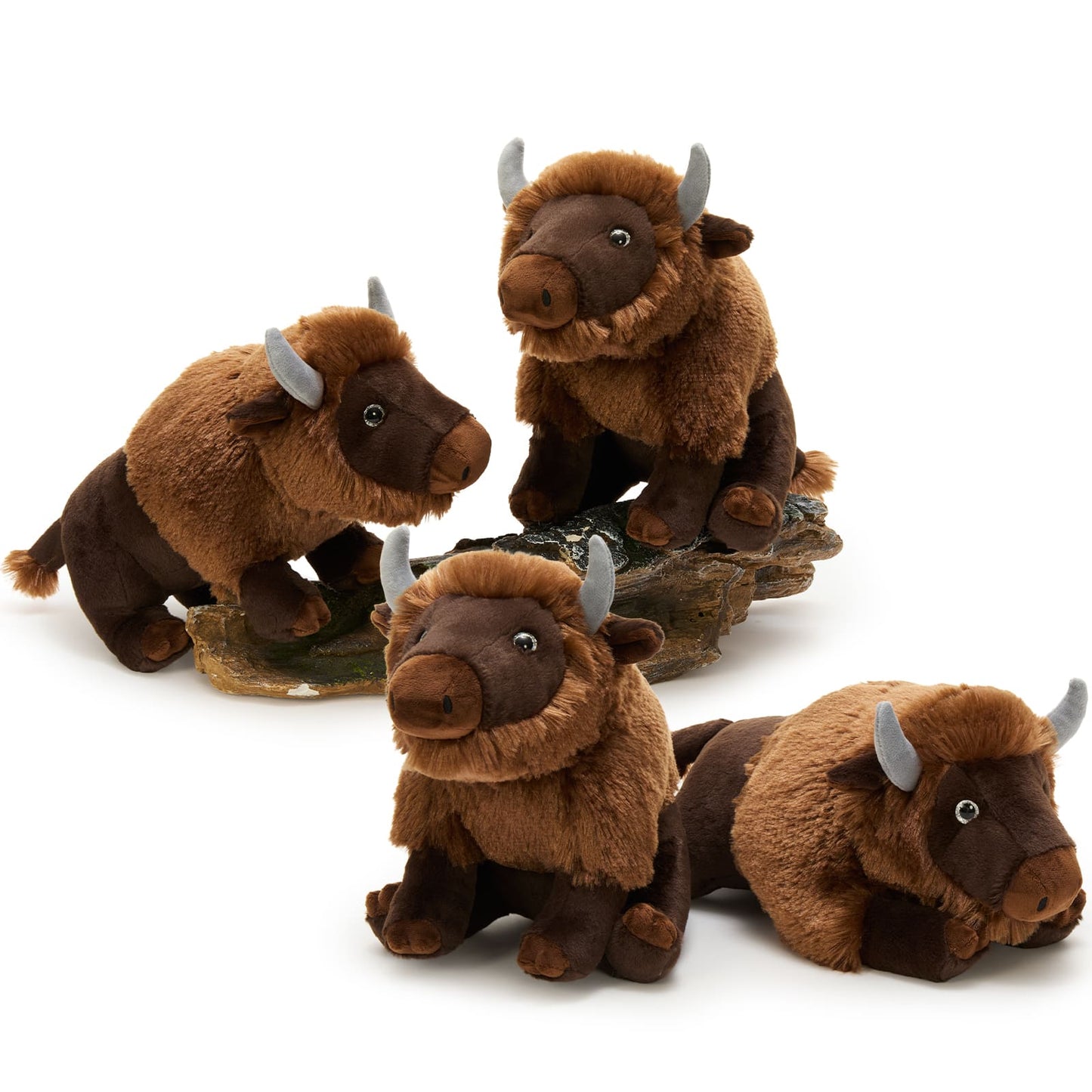 4 Pcs Realistic Bison Stuffed Animal 14" Buffalo Plush Toy Bundle
