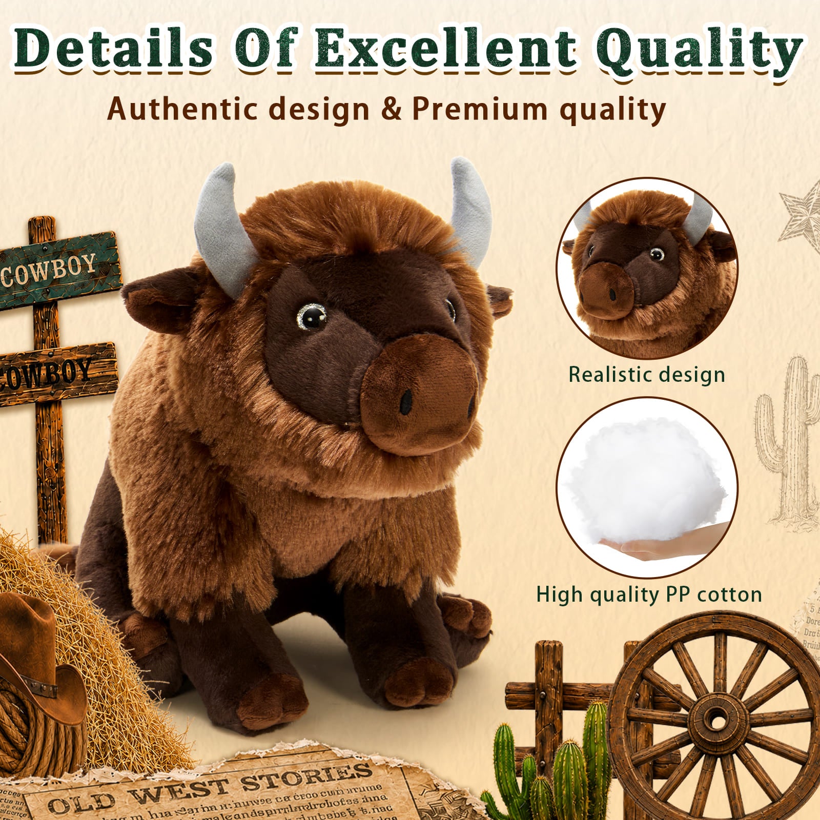 4 Pcs Realistic Bison Stuffed Animal 14" Buffalo Plush Toy Bundle