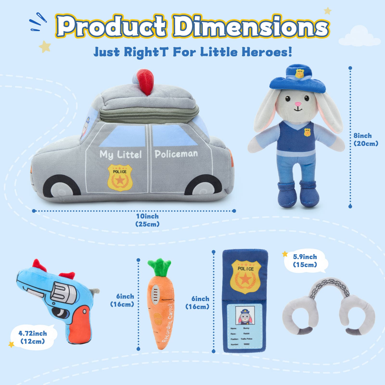 Plush Police Bunny Playset with Police Car Carrying Bag
