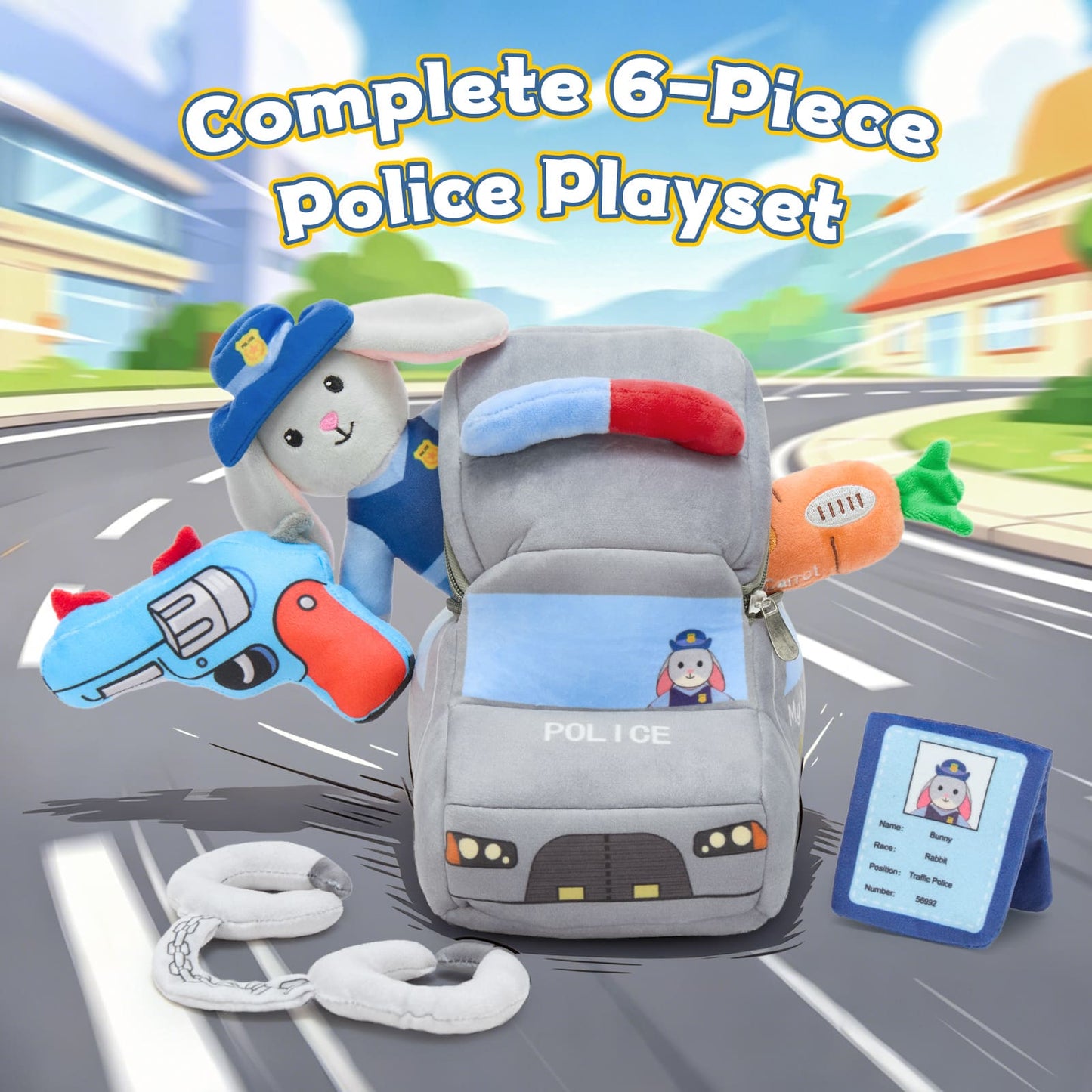 Plush Police Bunny Playset with Police Car Carrying Bag