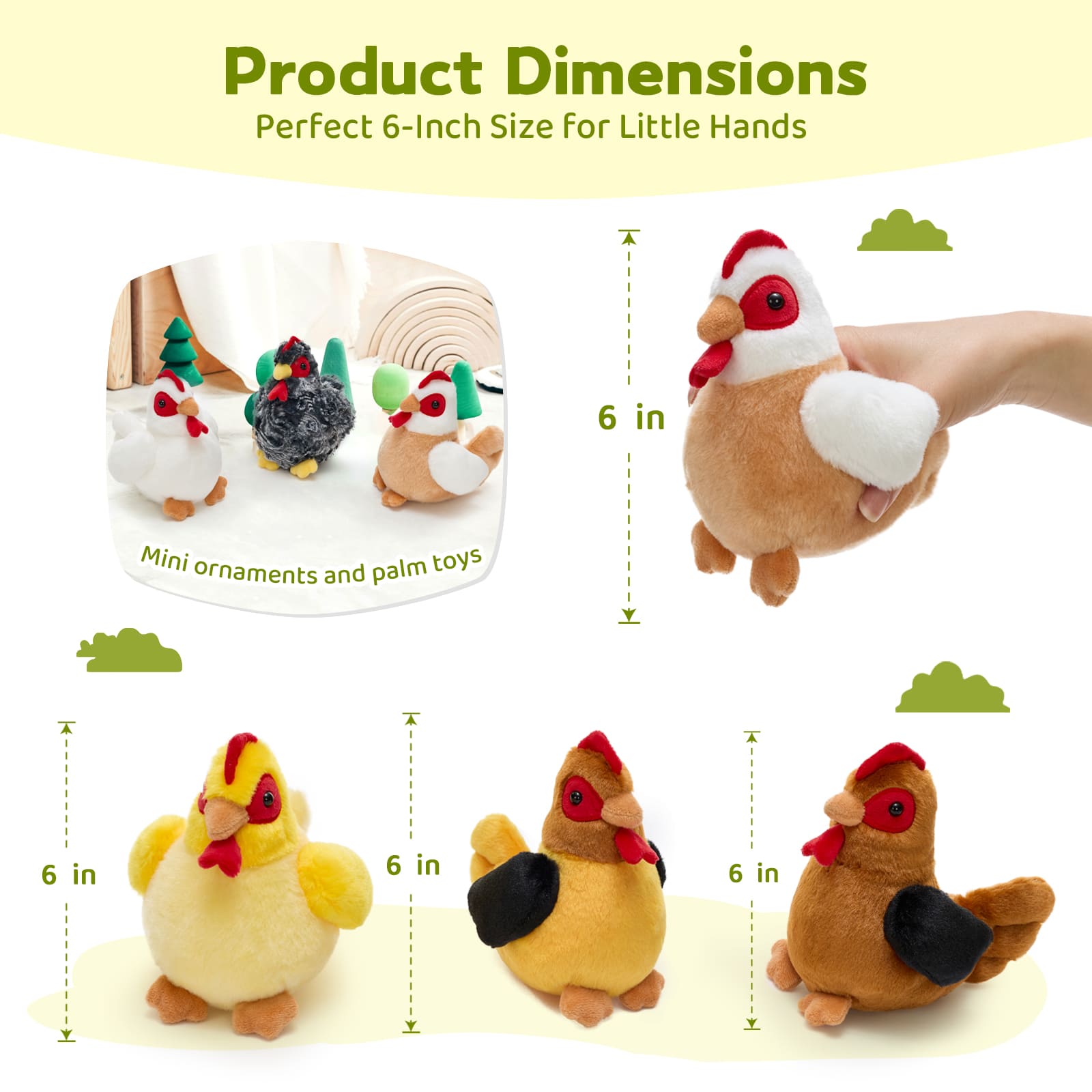 6PCS Chicken Plush Toy Set 6 Inch Farmyard Chick Stuffed Animals