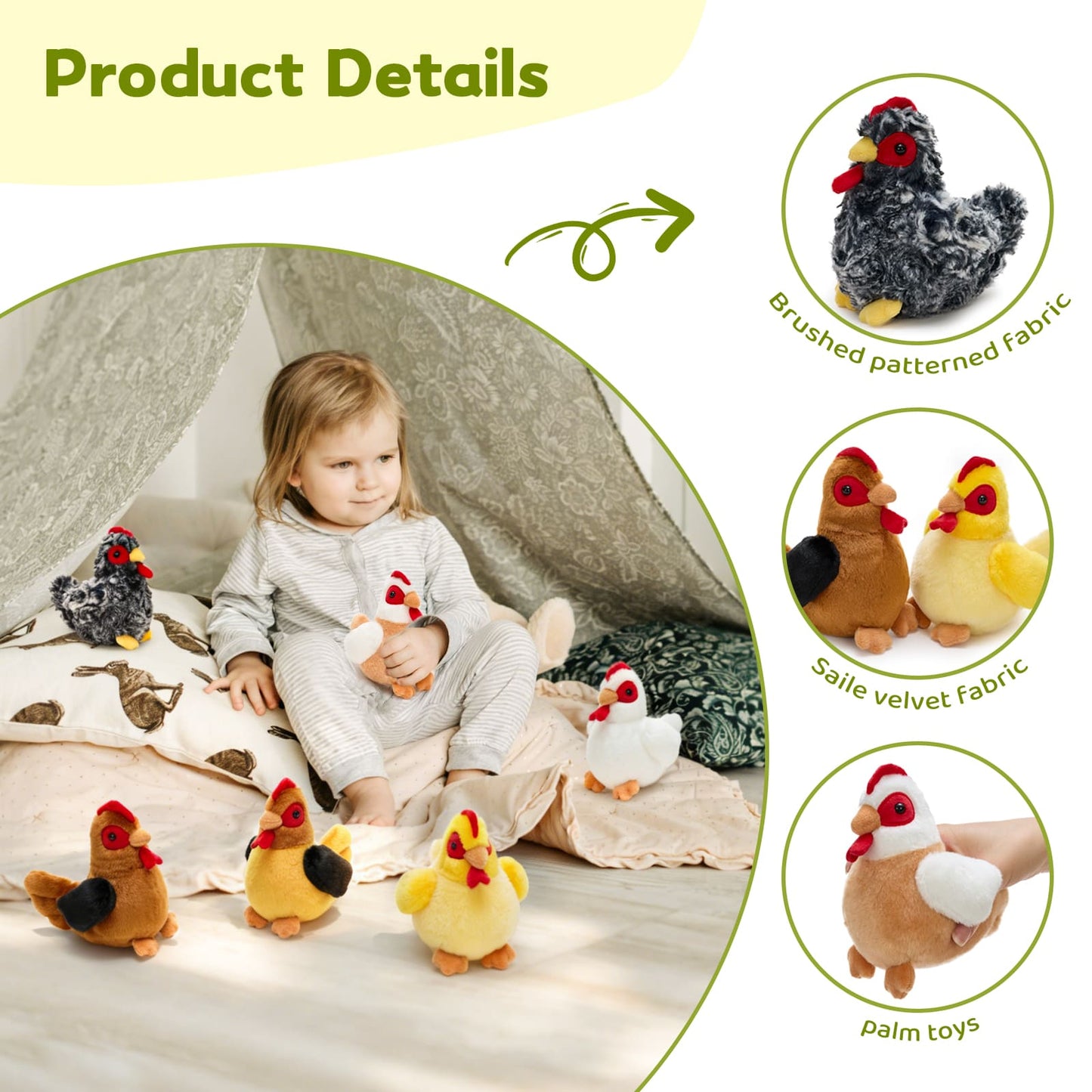 Adorable 6PCS chicken plush toy collection with realistic farm chicken stuffed animals, soft plush toys perfect for kids birthday gifts, Easter basket fillers, party favors and nursery decor