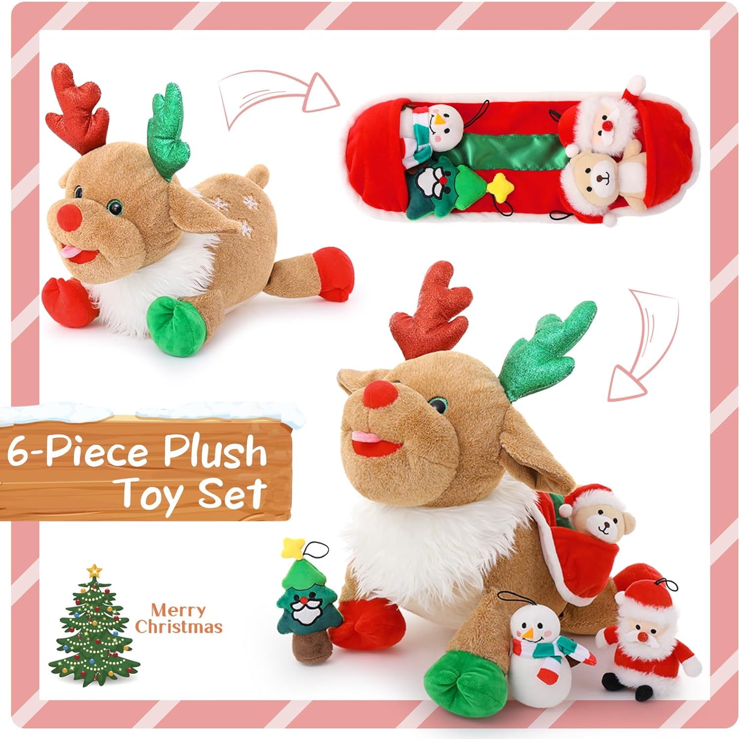 Ensemble de jouets en peluche de renne de Noël, 15,7 pouces
