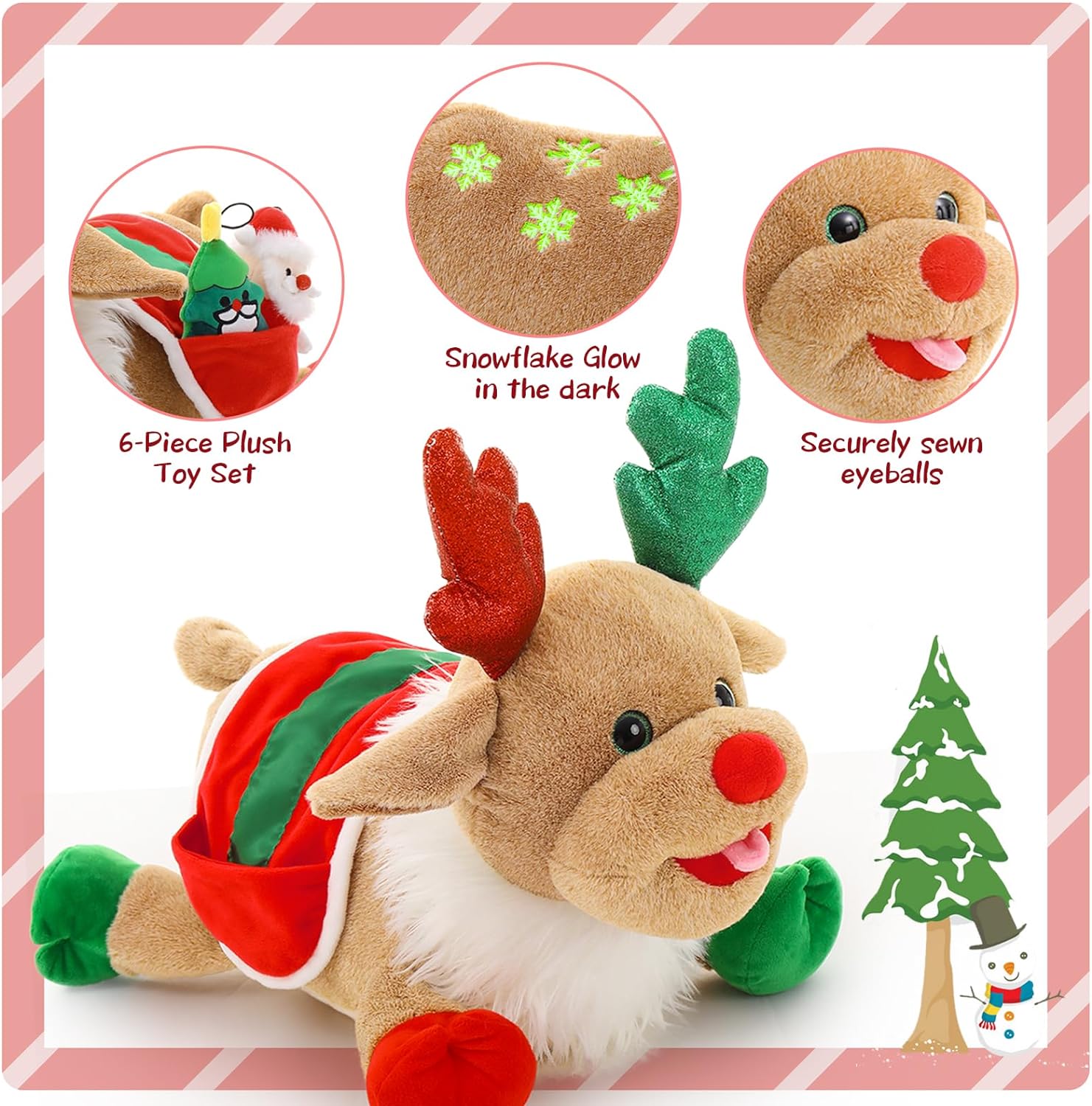 Ensemble de jouets en peluche de renne de Noël, 15,7 pouces