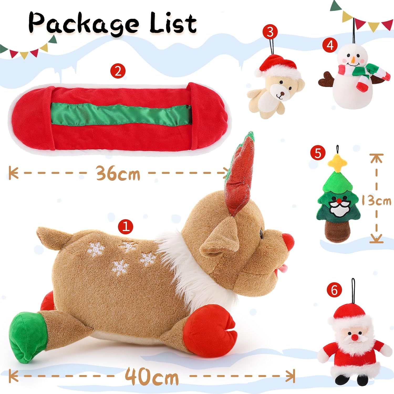 Ensemble de jouets en peluche de renne de Noël, 15,7 pouces