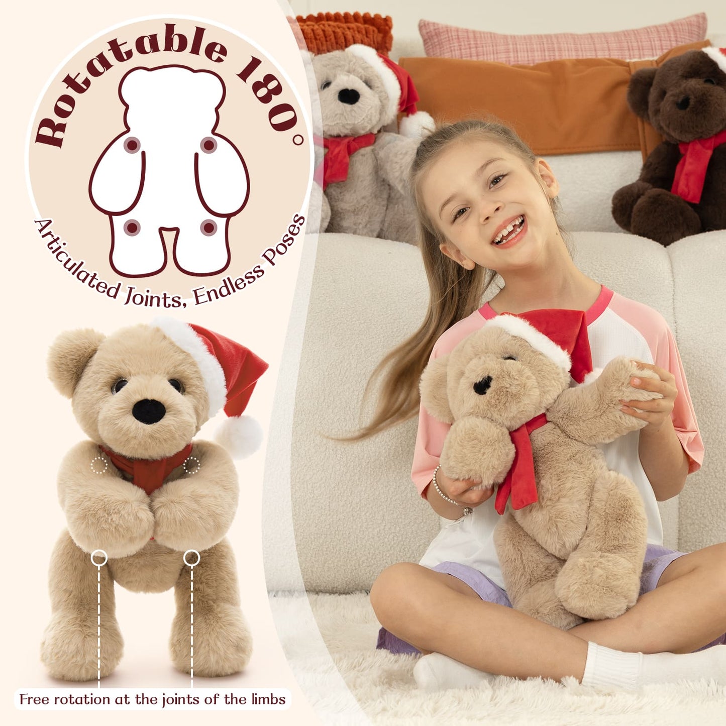 Christmas Teddy Bear - Christmas Soft Toys - A 14-inch Brown Bear Wears A Christmas Hat and Scarf - Teddy Bear Shop Near Me - Christmas Soft Toys - Christmas Gift Ideas - MorisMos Teddy Bears