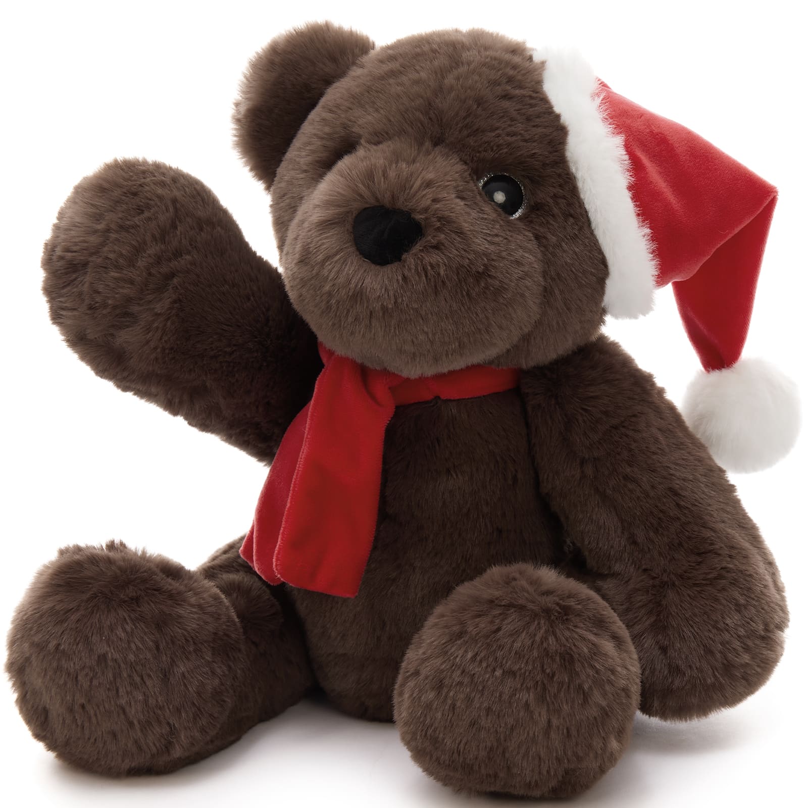 Christmas Teddy Bear Plush Toy, Brown/Dark Brown/White, 13.78 Inches