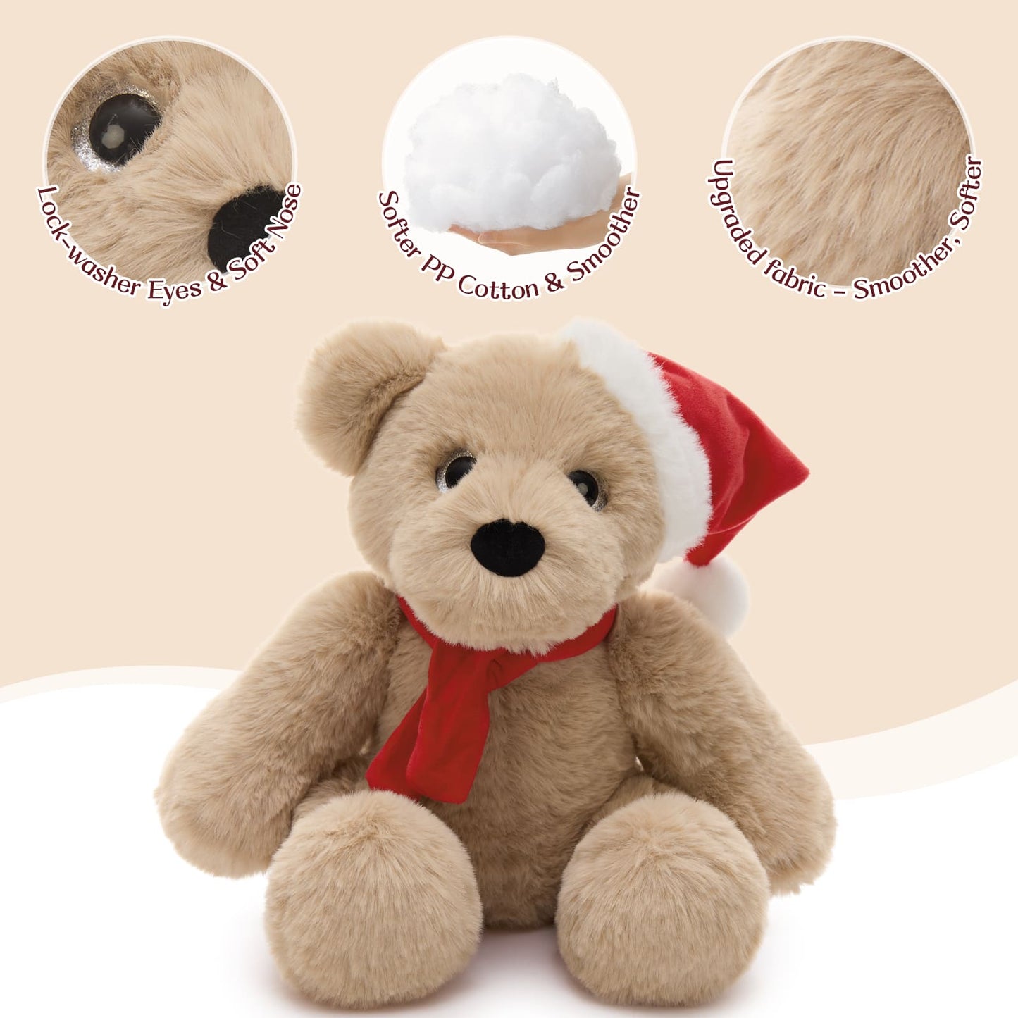 Christmas Teddy Bear - Christmas Soft Toys - A 14-inch Brown Bear Wears A Christmas Hat and Scarf - Teddy Bear Shop Near Me - Christmas Soft Toys - Christmas Gift Ideas - MorisMos Teddy Bears