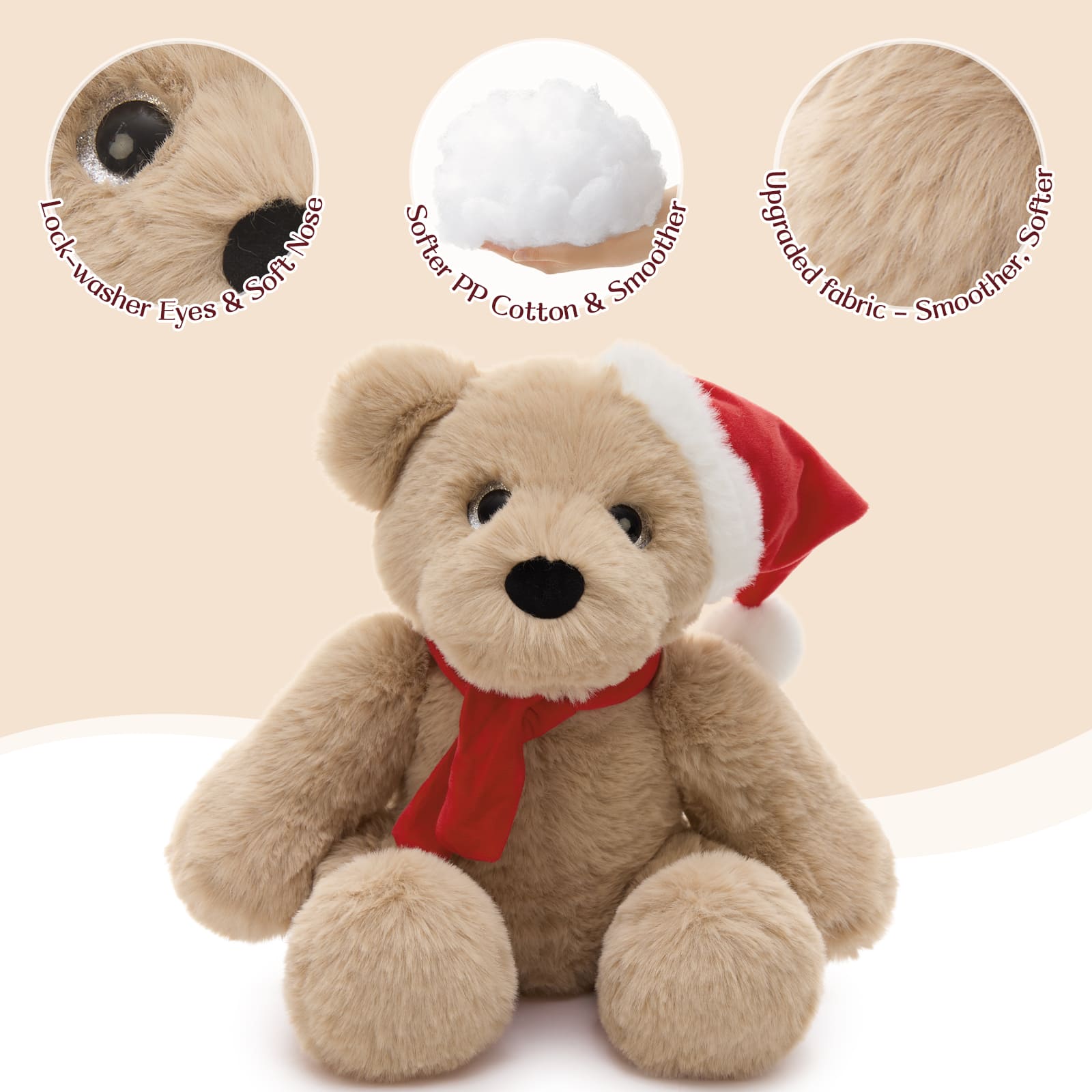 Christmas Teddy Bear Plush Toy, Brown/Dark Brown/White, 13.78 Inches