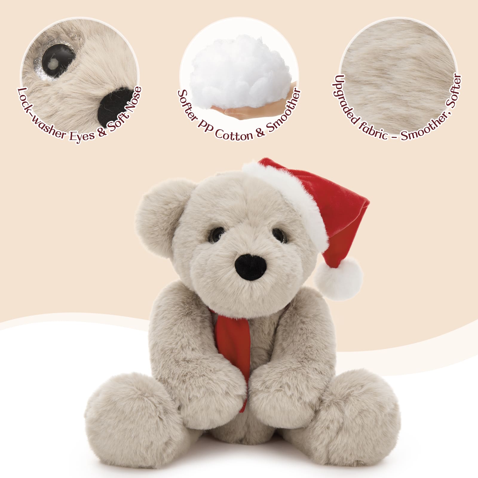 Christmas Teddy Bear Plush Toy, Brown/Dark Brown/White, 13.78 Inches