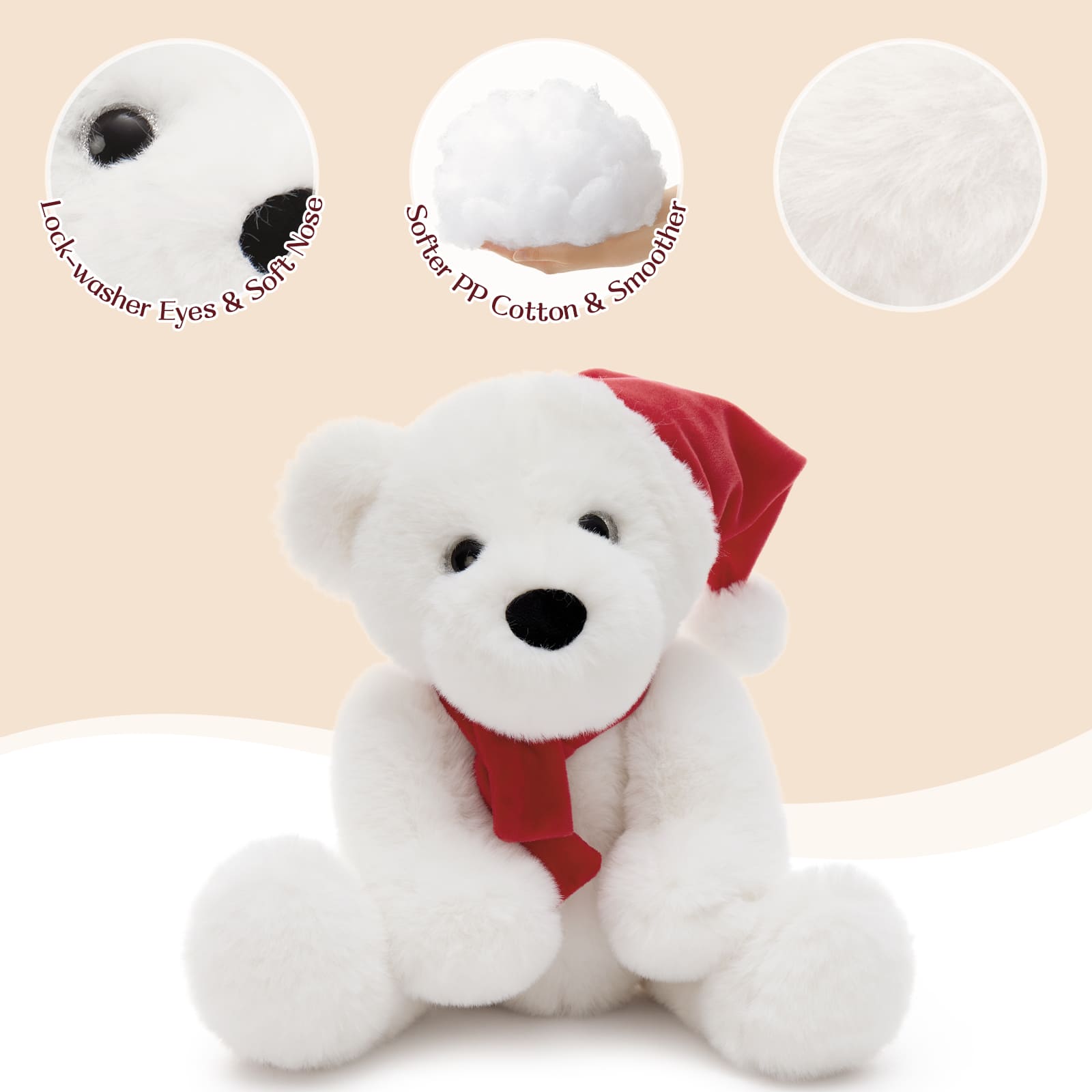 Christmas Teddy Bear Plush Toy, Brown/Dark Brown/White, 13.78 Inches