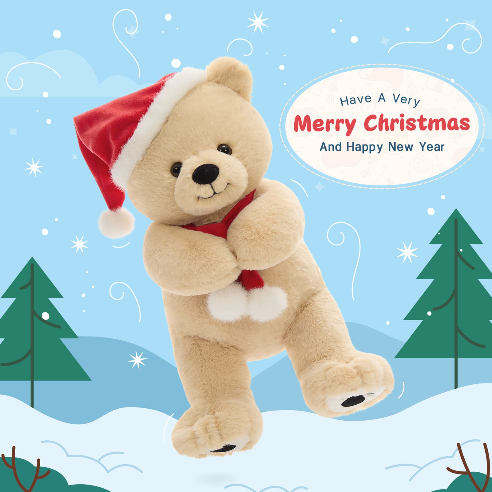 Christmas Teddy Bear Plush Toys, Brown/Pink, 14 Inches