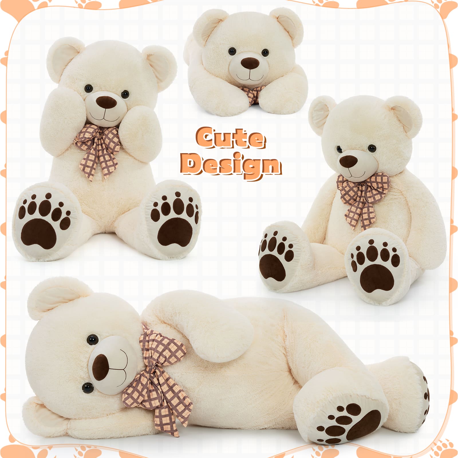 Giant Teddy Bear Stuffed Animals, Brown/Pink/Beige, 5 Feet