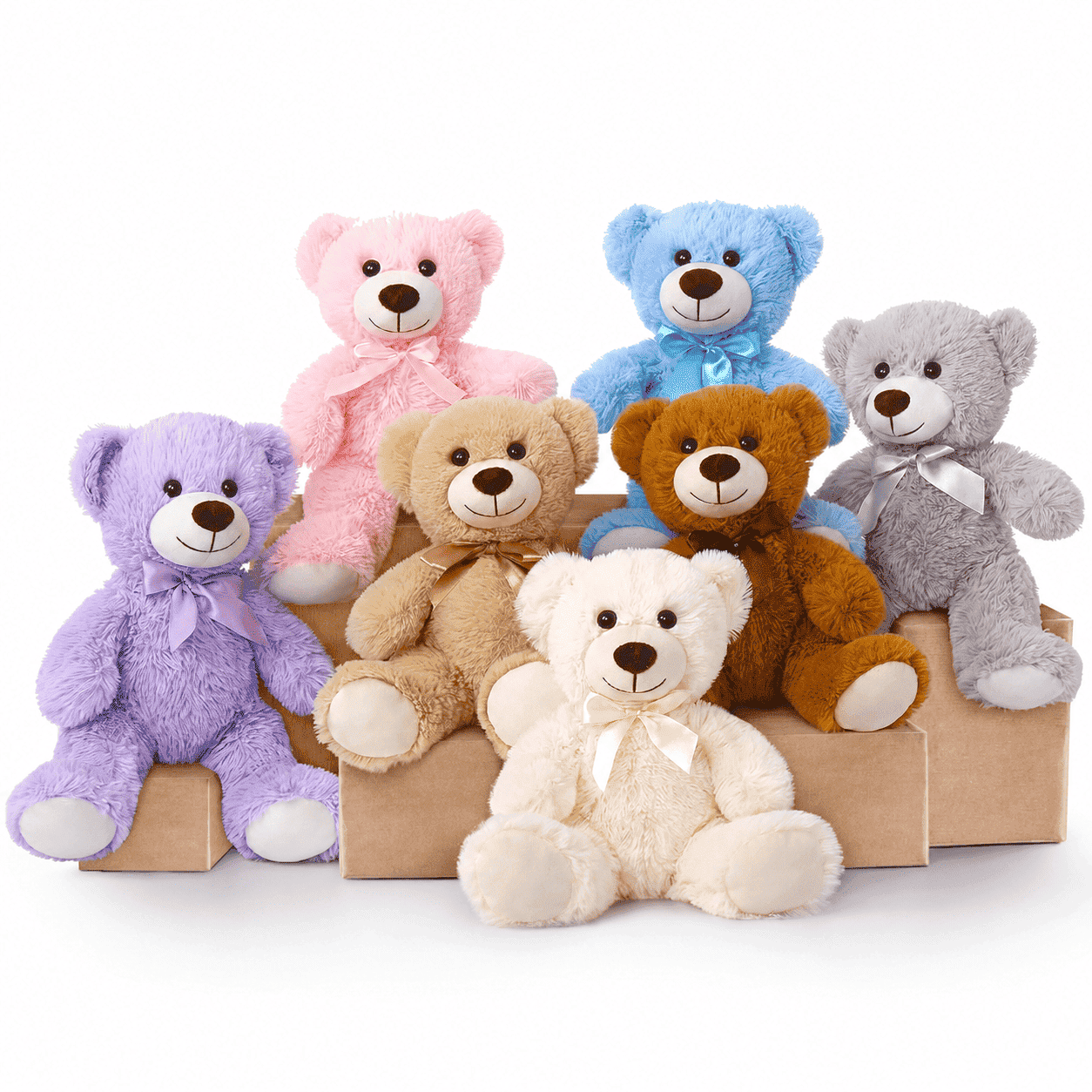 Jouets en peluche ours en peluche 7 pièces, sept couleurs, 13,8 pouces