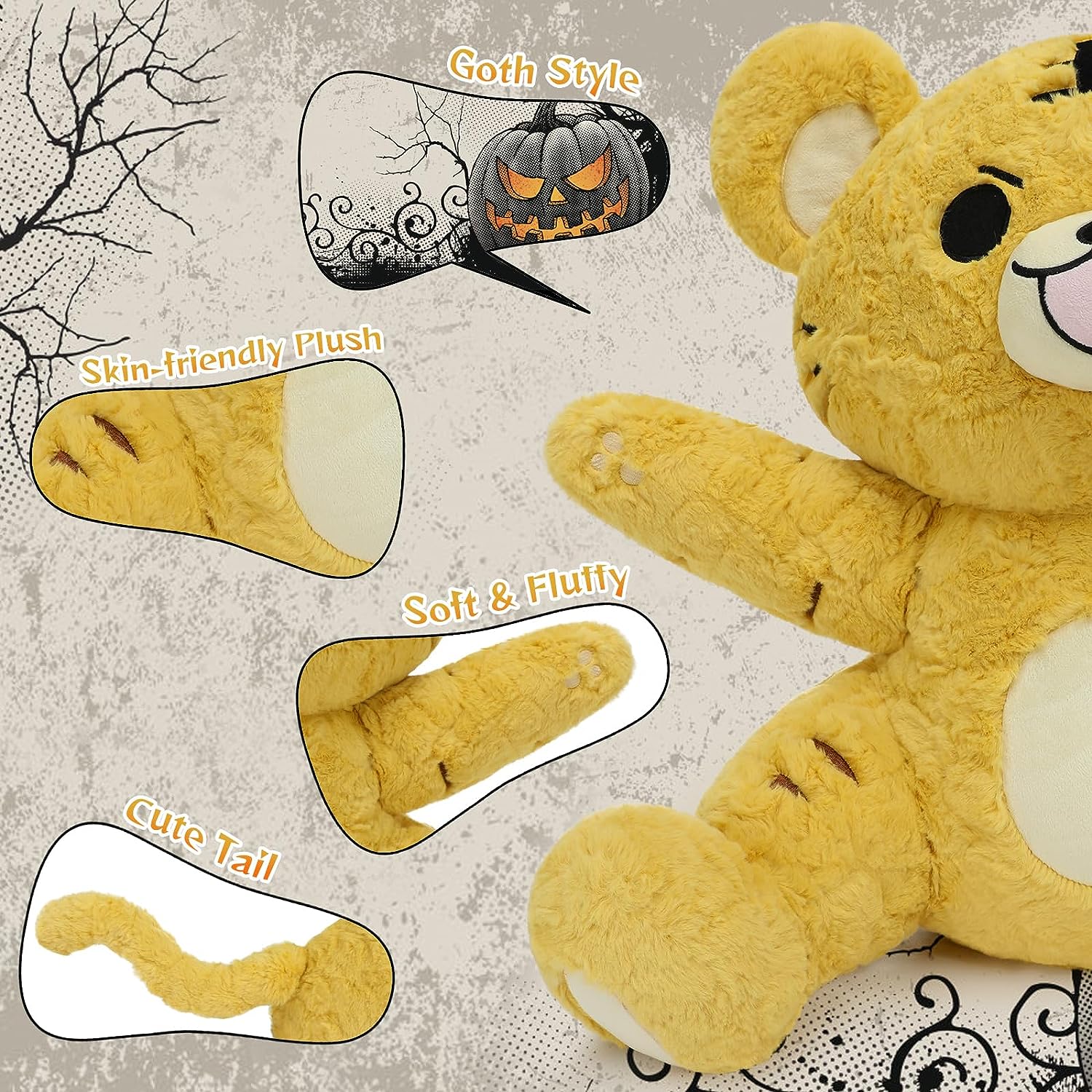Jouet en peluche ours en peluche Cool Goth, 20,86 pouces