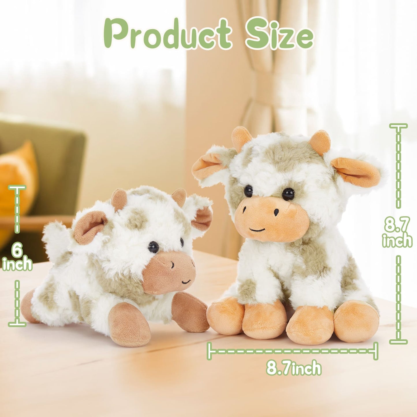 4 Pcs Cow Stuffed Animals Farm Plush Toys, 8.7 Inches