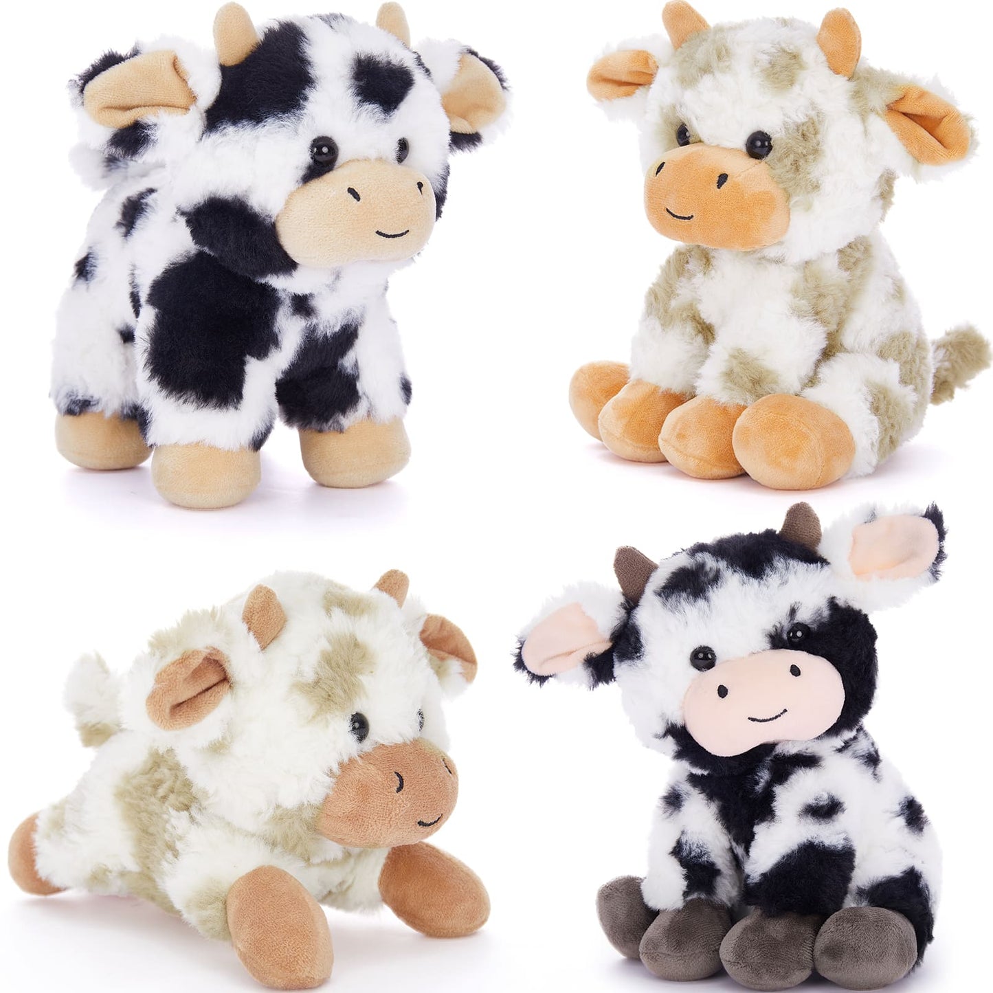 Kawaii Plush Cow Toys - Four Stuffed Cow Toy Assortment - Mini Stuffed Animals Party Favors