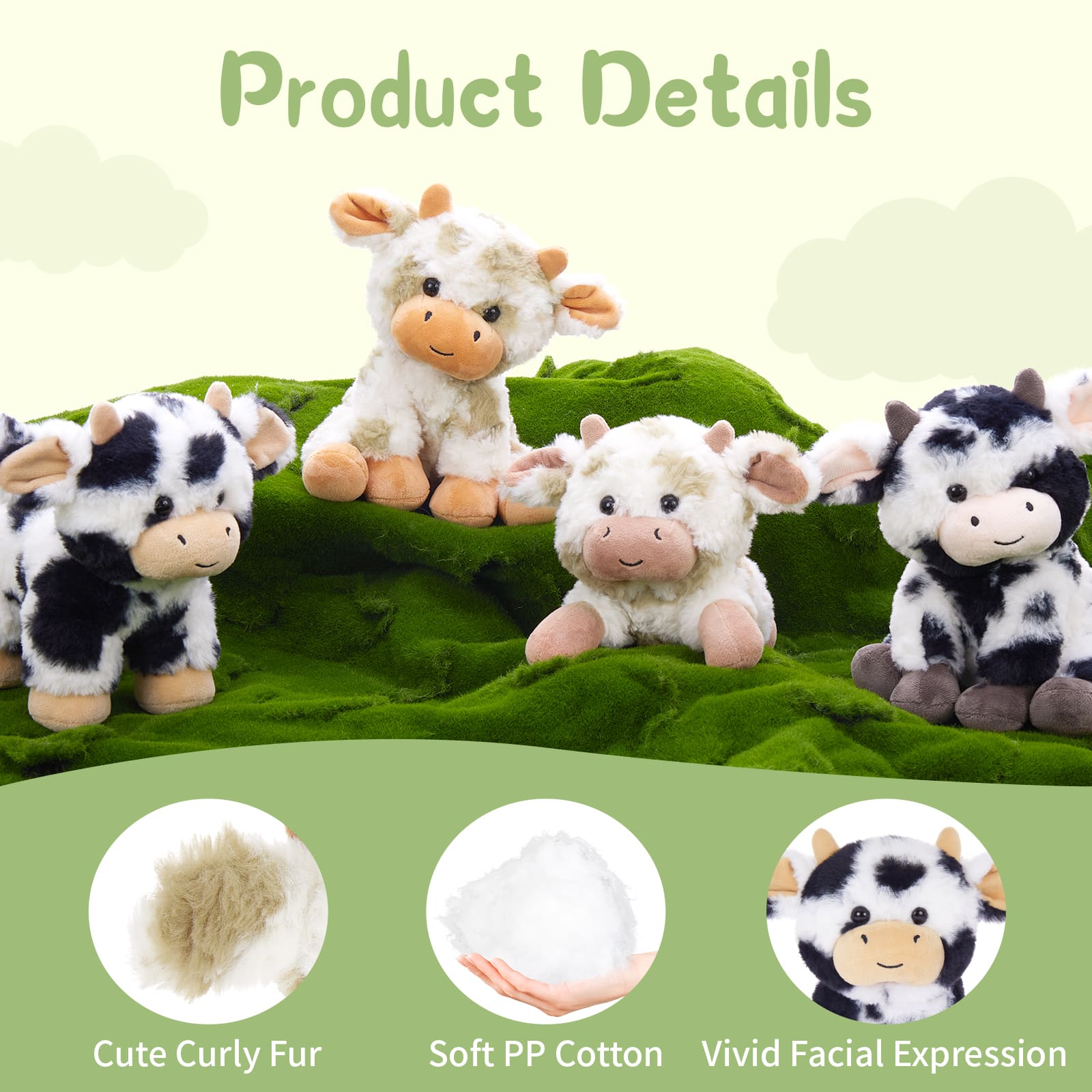4 Pcs Cow Stuffed Animals Farm Plush Toys, 8.7 Inches