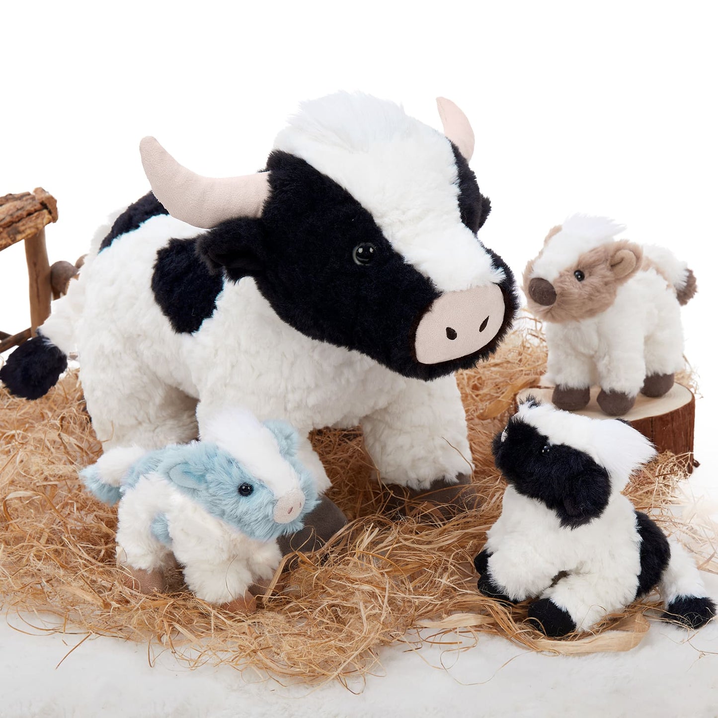 MorisMos 4 Pcs Cow Plush Toy Set, Mommy Cow Stuffed Animal with 3 Adorable Calf Babies in Mom's Belly, 20" Soft Farm Animal for Girls Boys Kids, Christmas Birthday Gift 