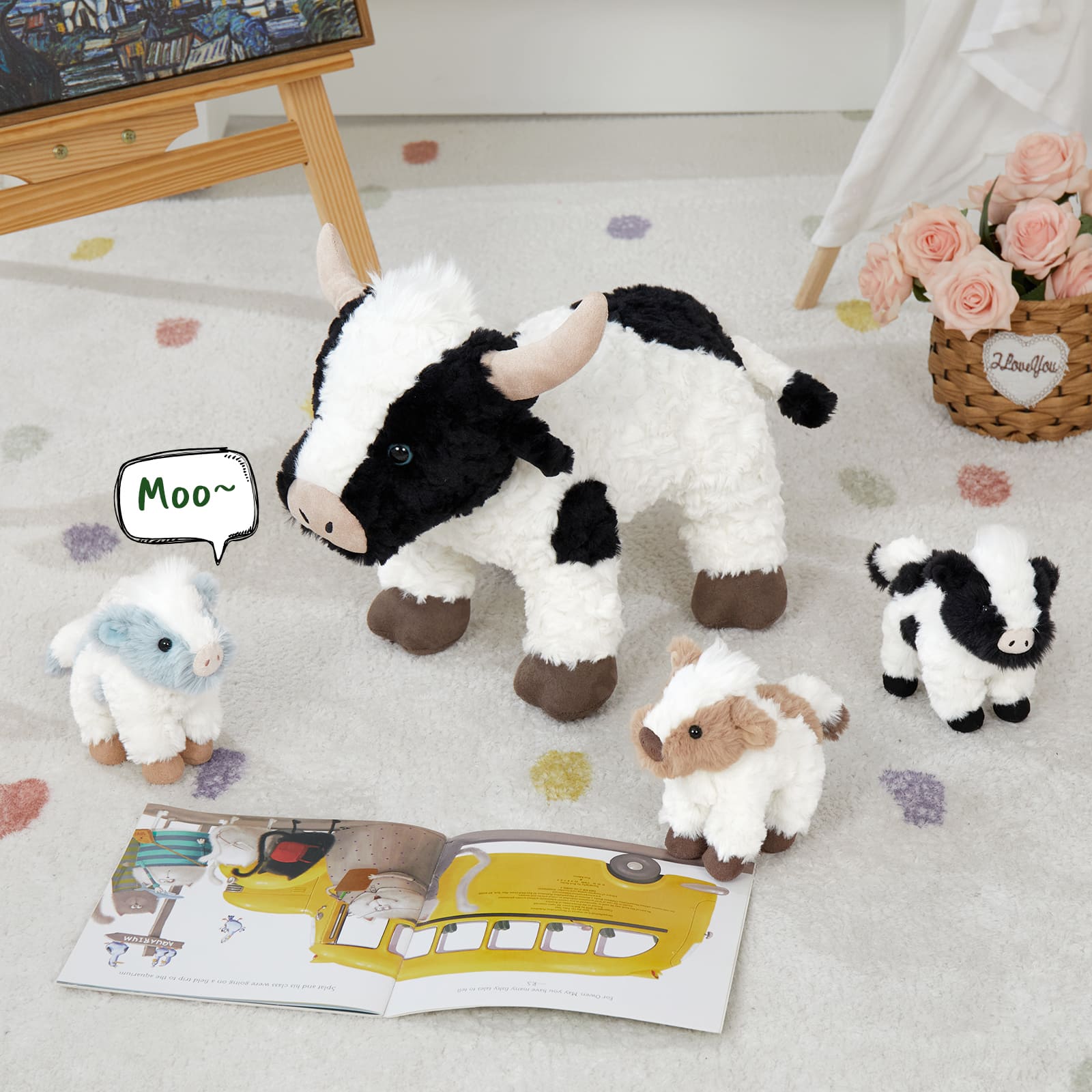 Cow Stuffed Animals Farm Plush Toy Set, 20 Inches